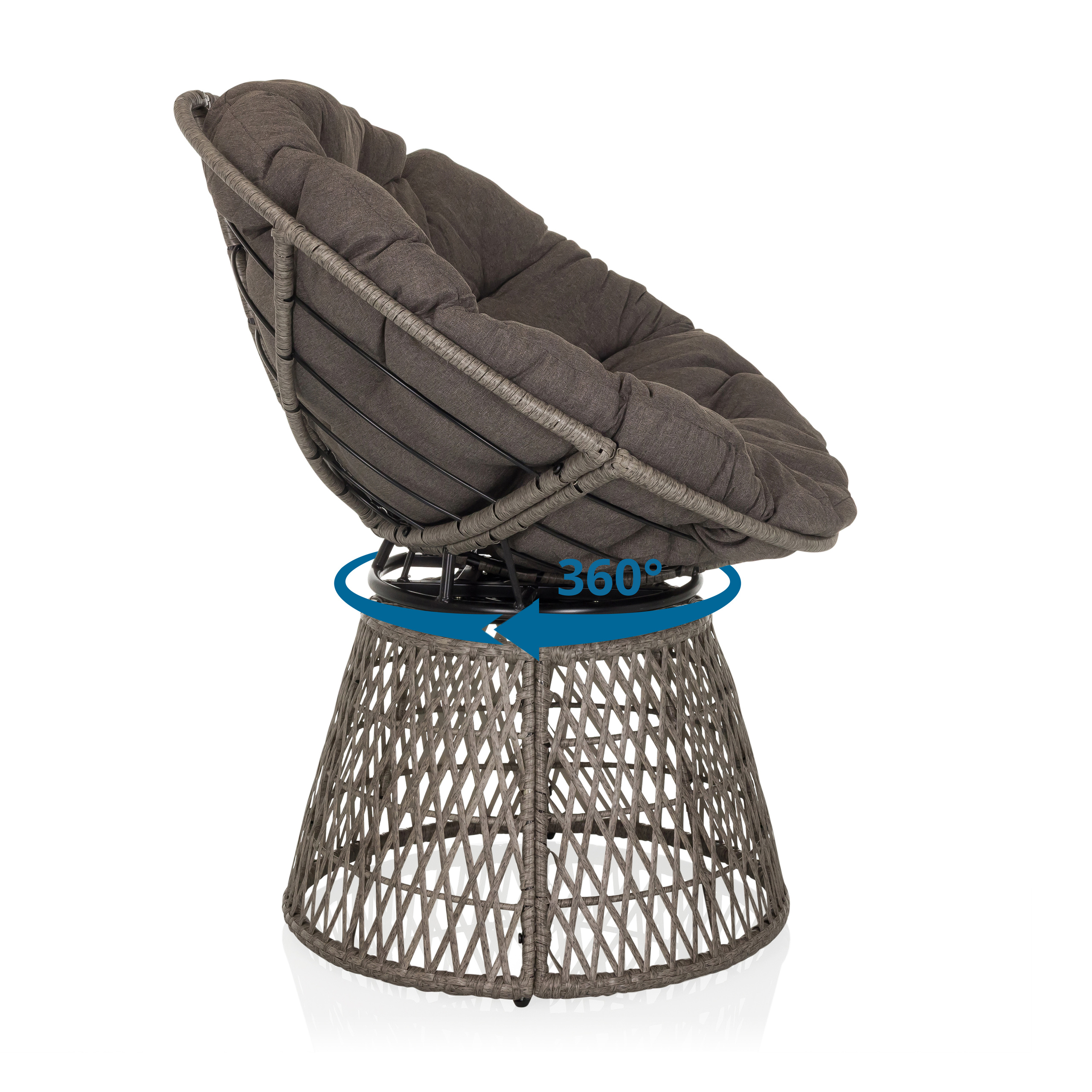 Weavora Poltrona Papasan Girevole con cuscino Grigio