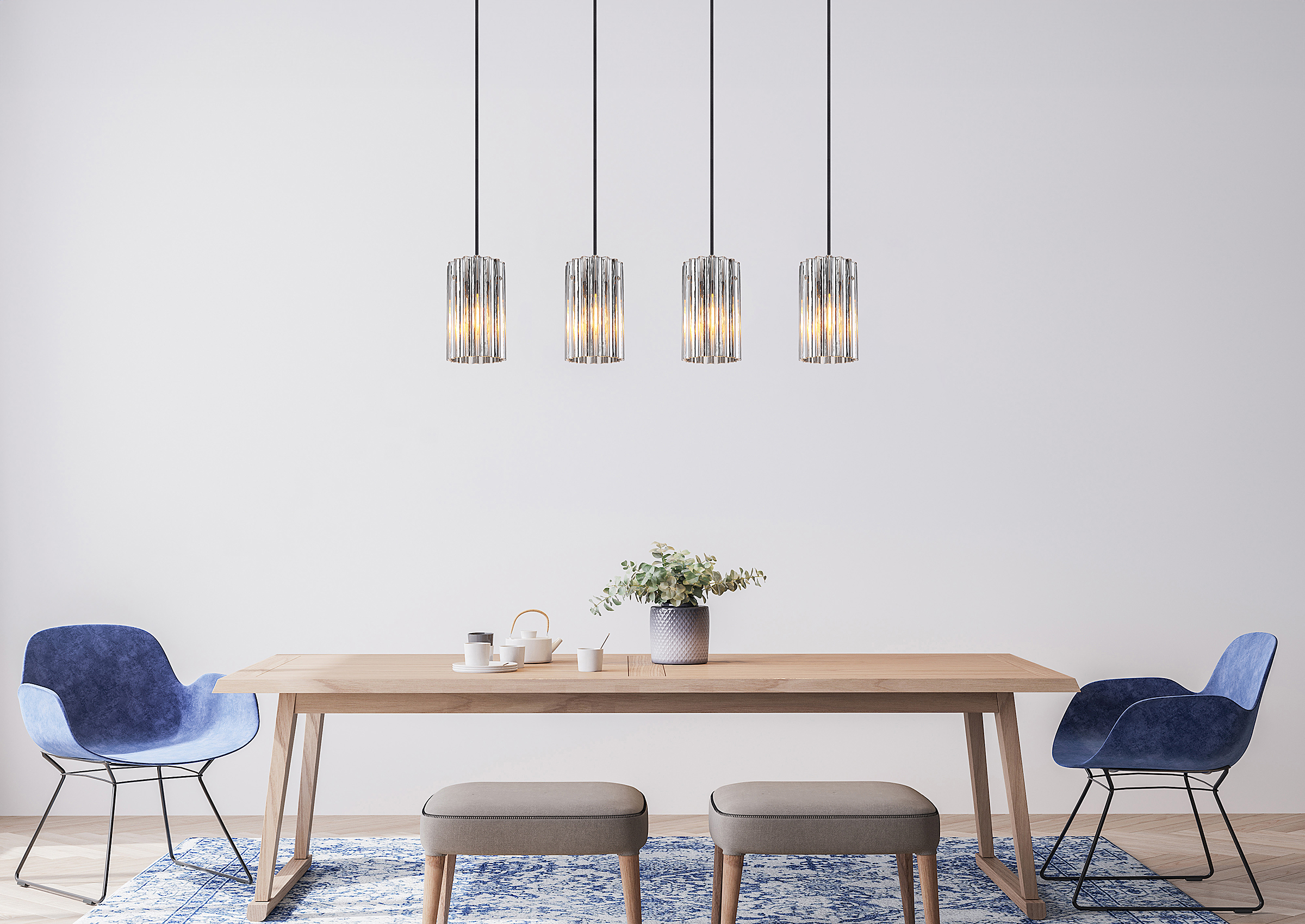 Cayden Typ B Pendelleuchte 4-flammig Klarglas Eisen