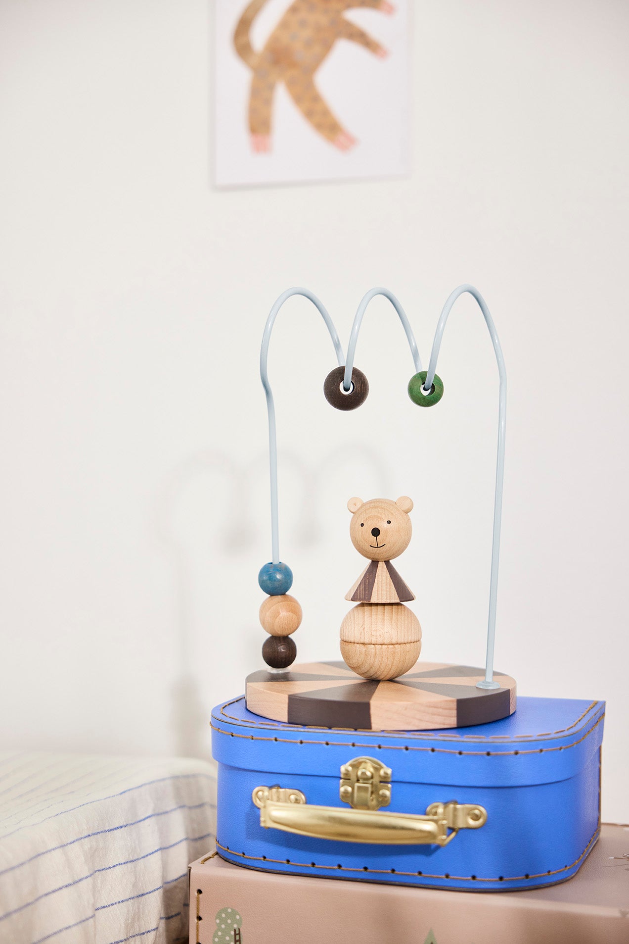 Circus Bear Abacus Wooden Toy Natural Dusty Blue