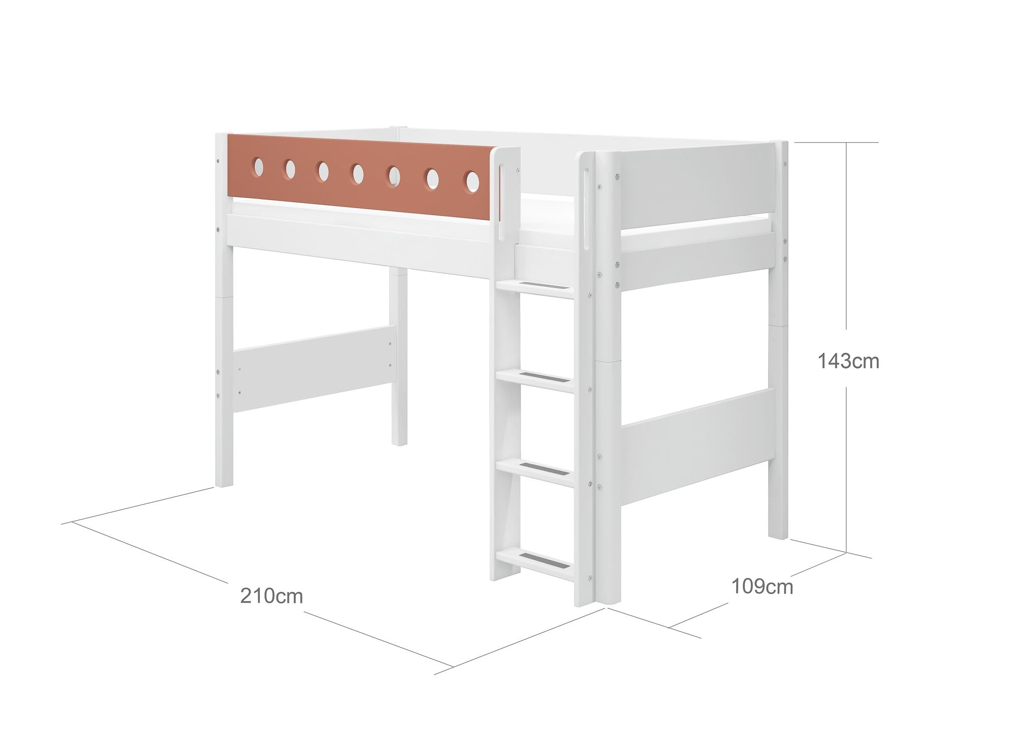 Halbhohes Bett mit Gerader Leiter Holz Weiß