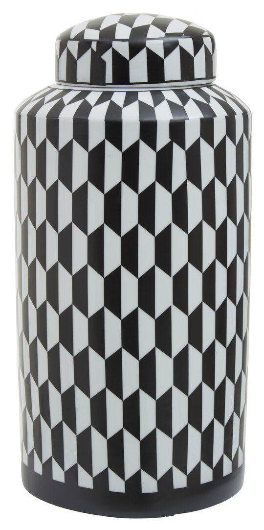 Marlo Large Geometric Patterned Ceramic Jar Black White