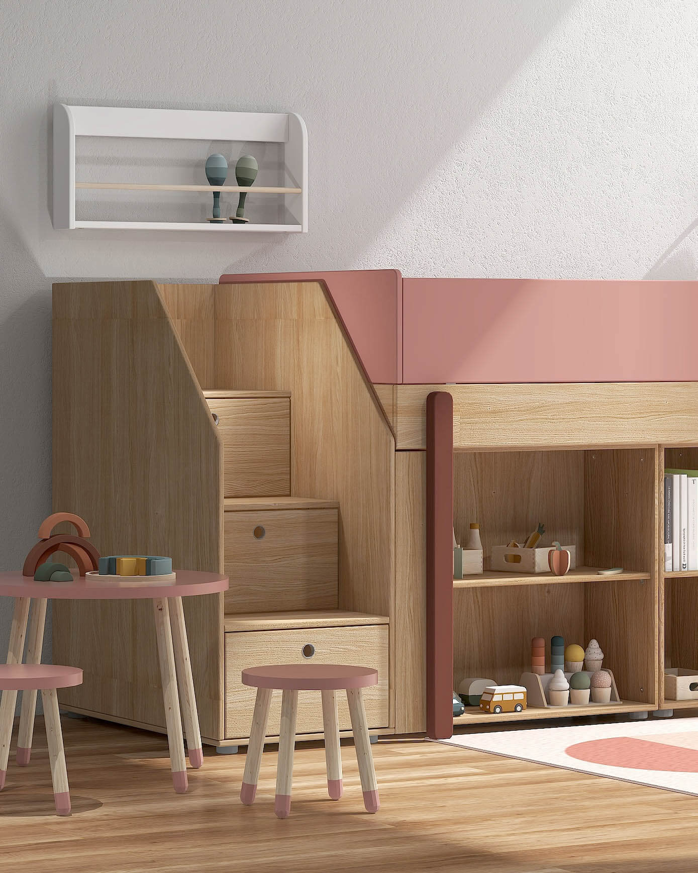 Dots Kindertisch Eschenholz Dark Rose