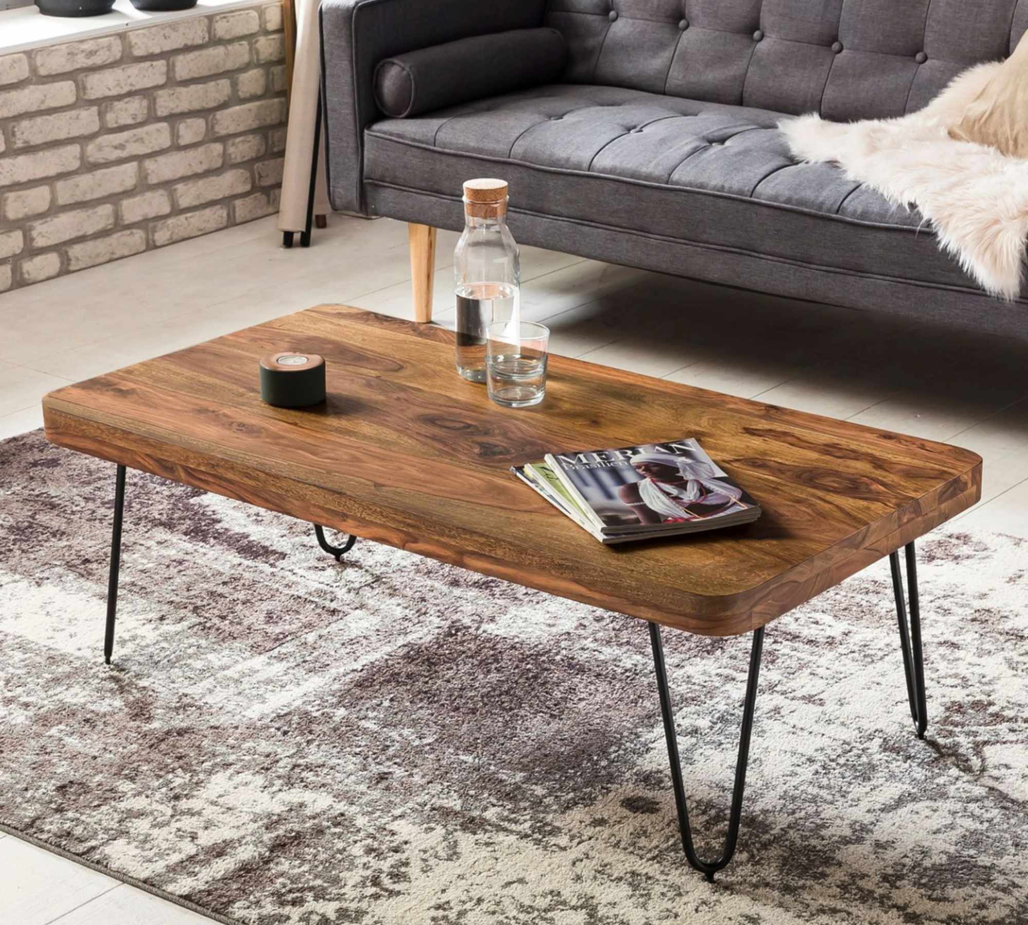 Couchtisch Sheesham Massivholz Metall Braun