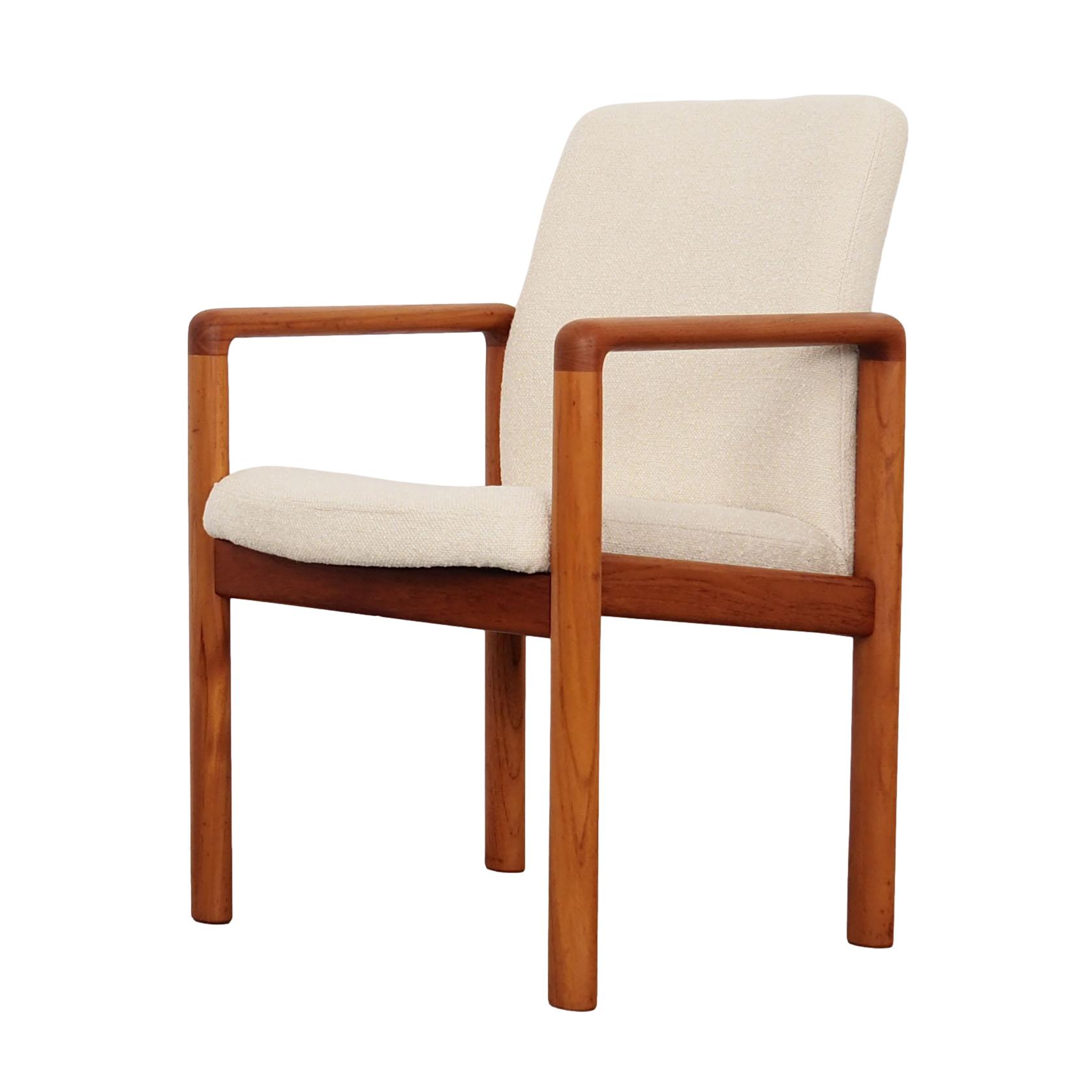 Vintage Chair Teak Wood Textile White 1970s