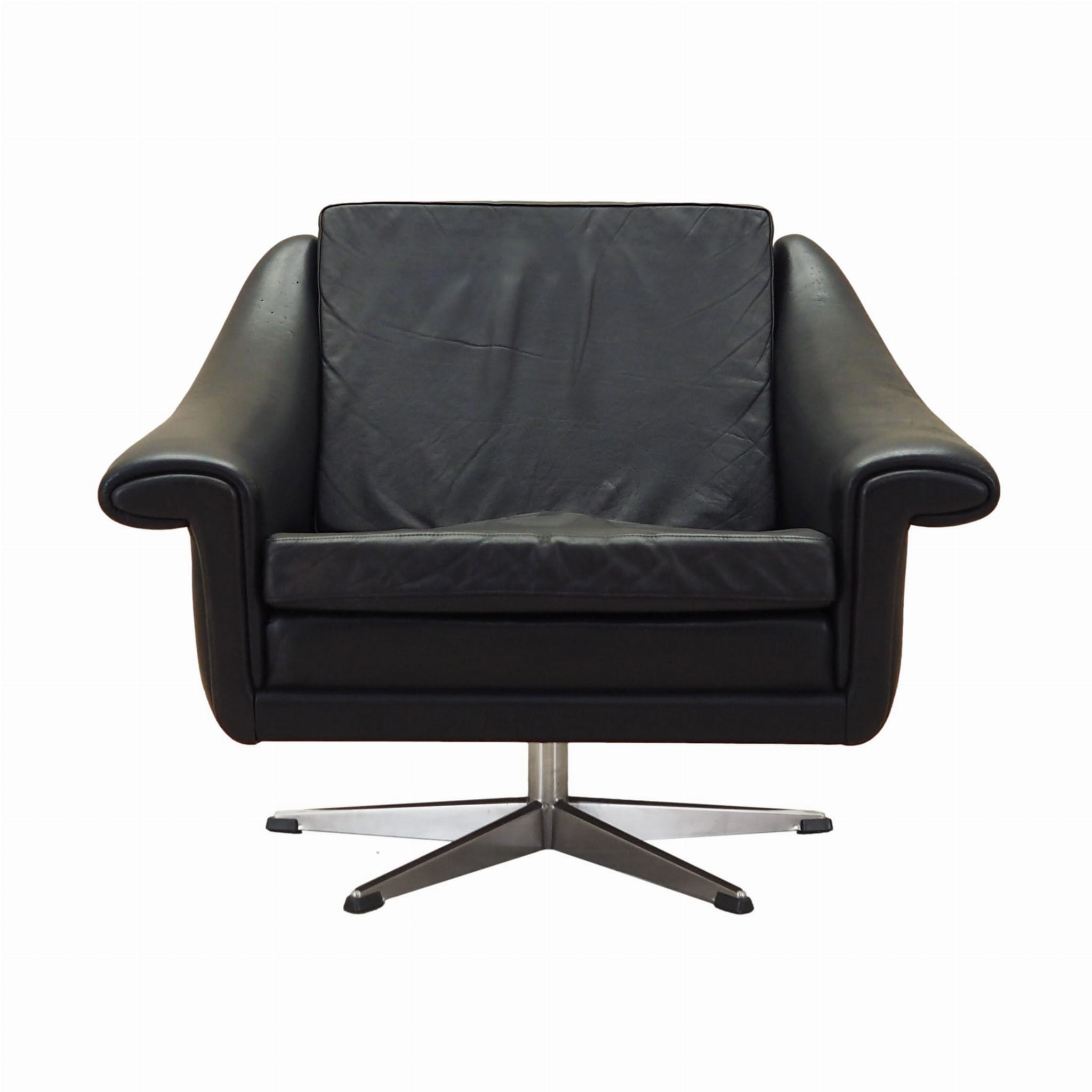 Drehsessel Leder Schwarz 1960er Jahre