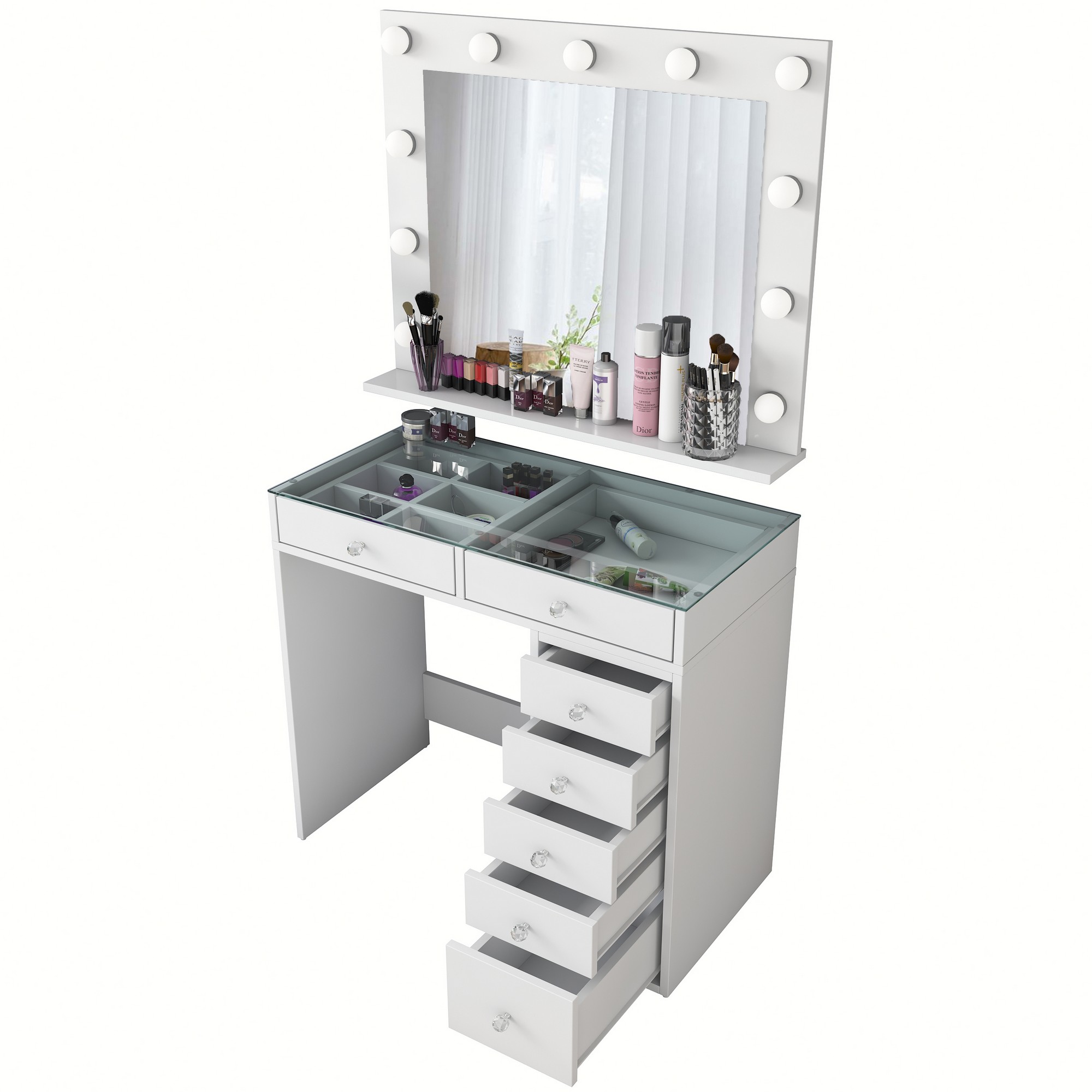Dressing table with mirror and drawers White