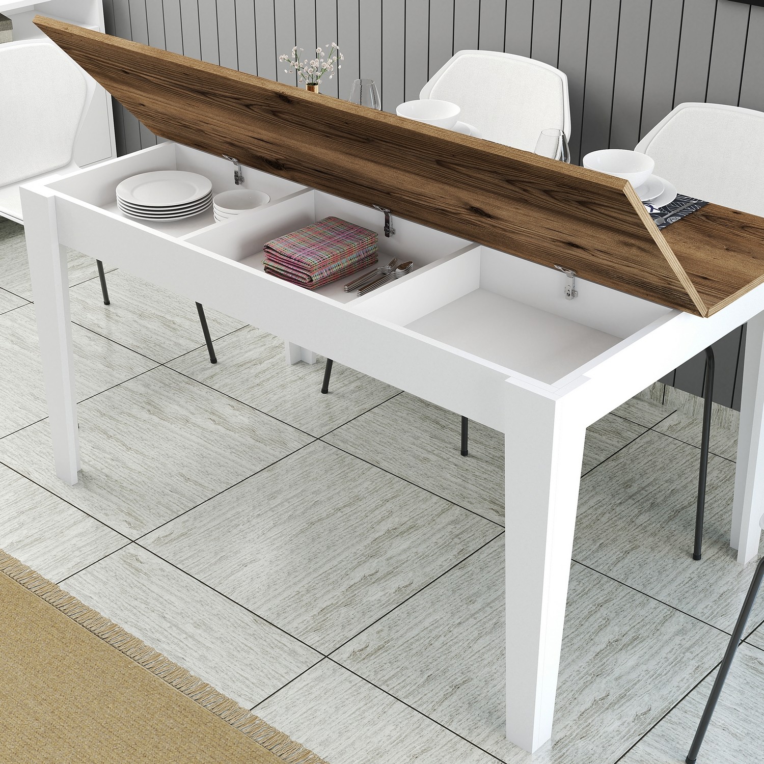 Milan Dining Table Walnut Brown White 145cm x 75cm
