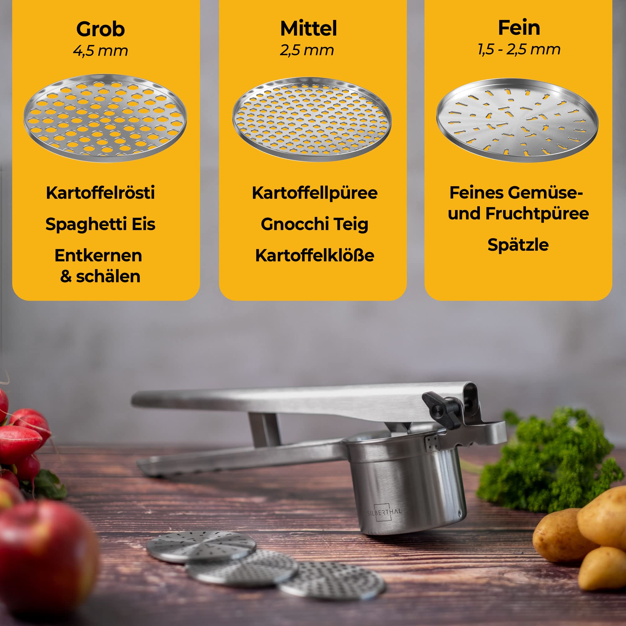 Kartoffelpresse Edelstahl Silber