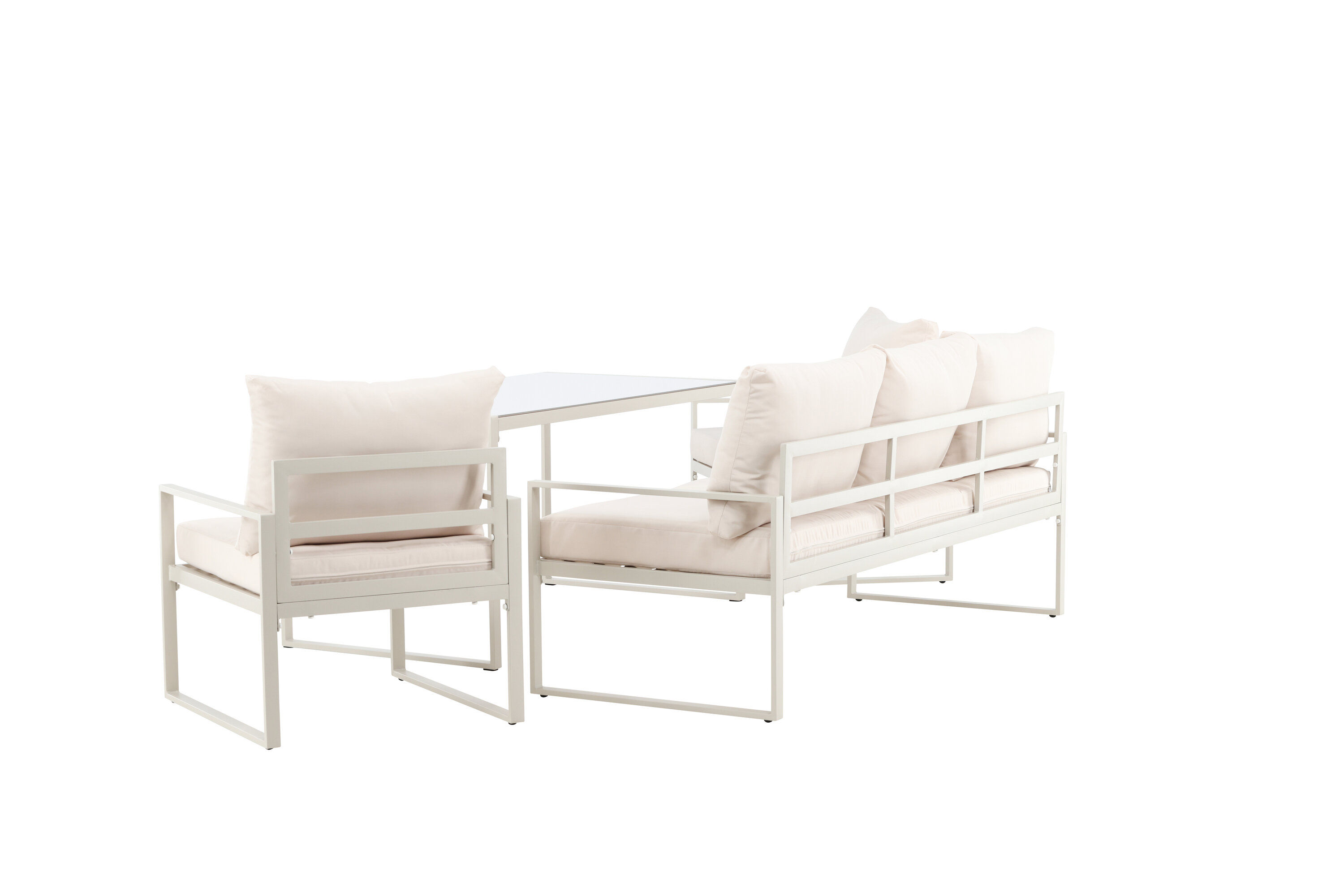 4x Catania Loungeset Stahl Glas Creme