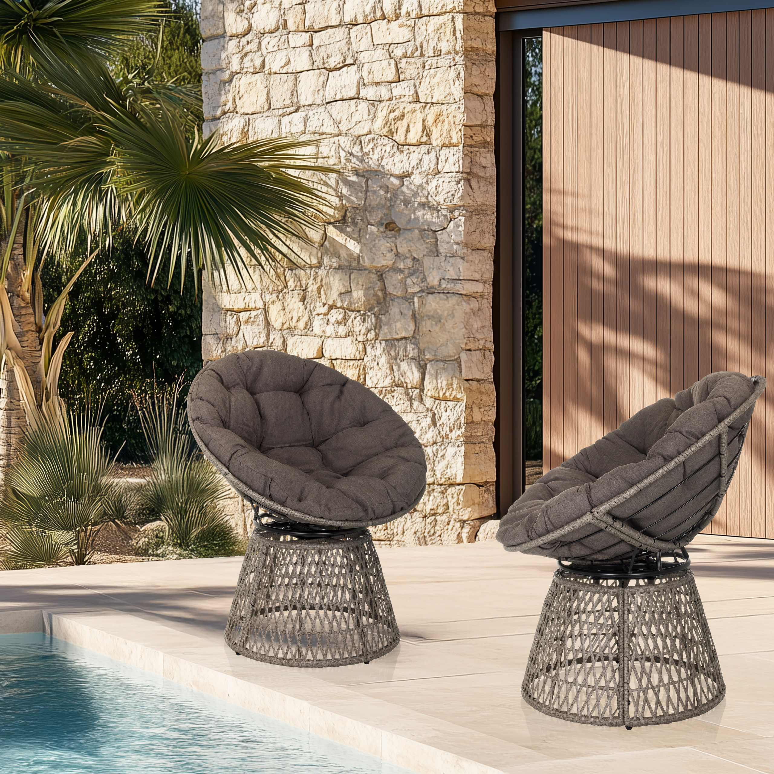 Weavora Papasan armchair Swivel with cushion Grey