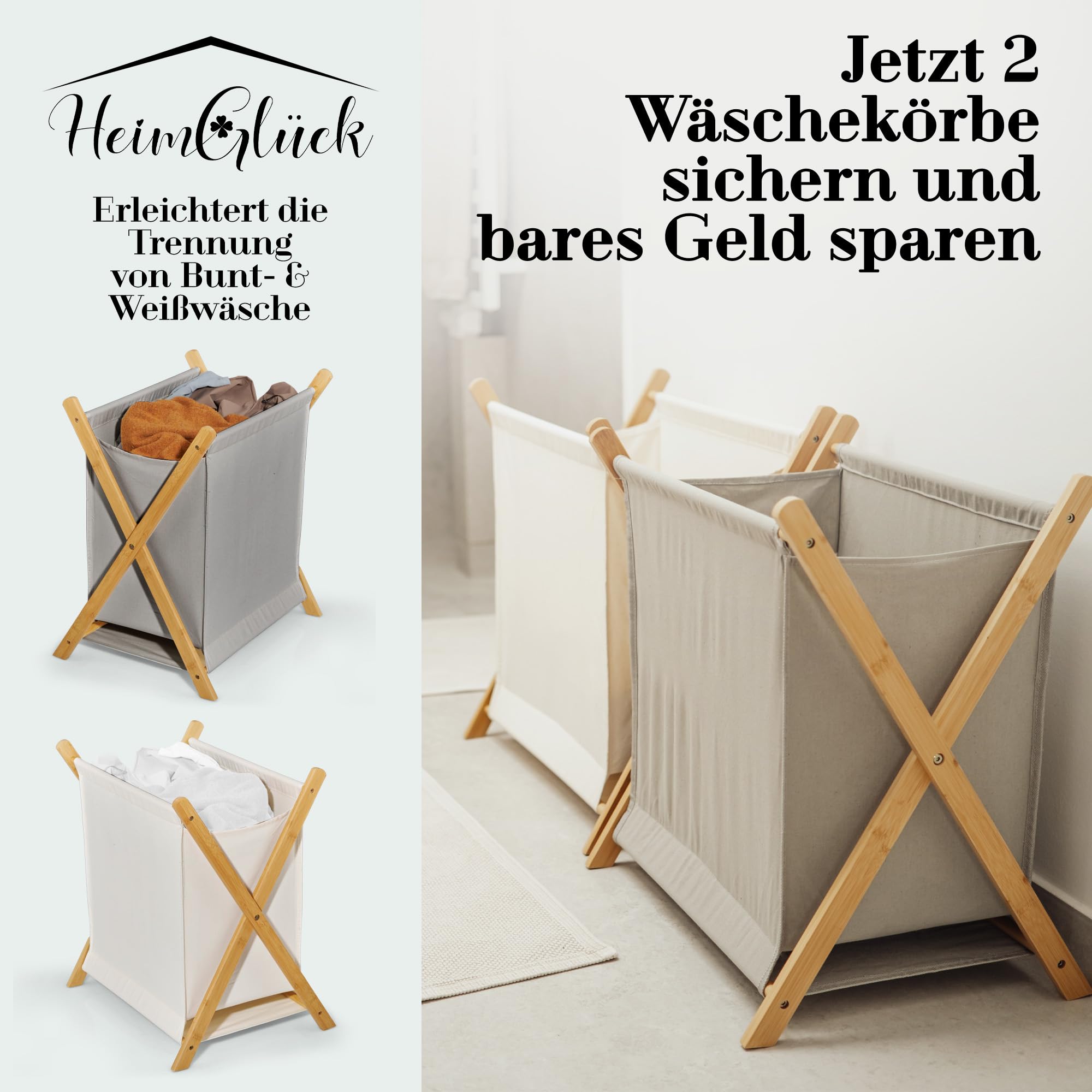 Wäschesammler Holz Textil Faltbar Grau 60L