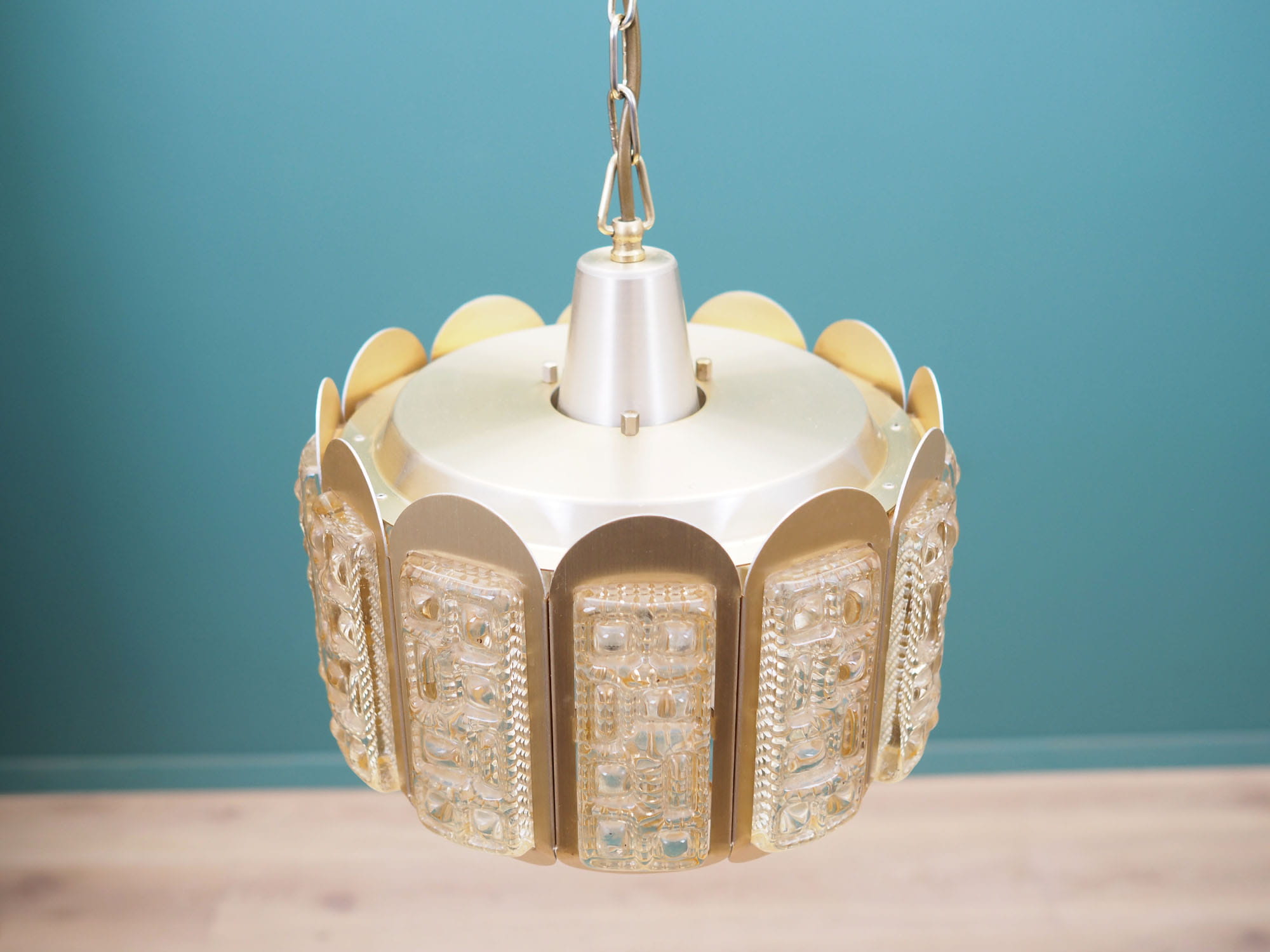 Vintage Pendant Lamp Glass Metal Gold 1960s