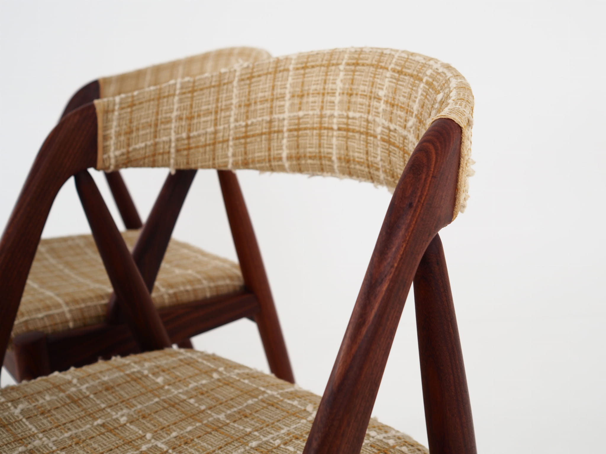 4x Vintage chair teak wood textile beige 1970s