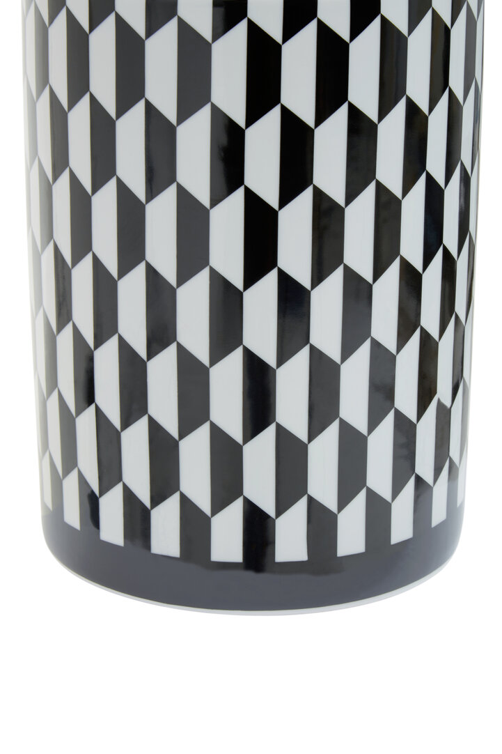 Marlo Kleiner Geometrically Printed Ceramic Jar Black White