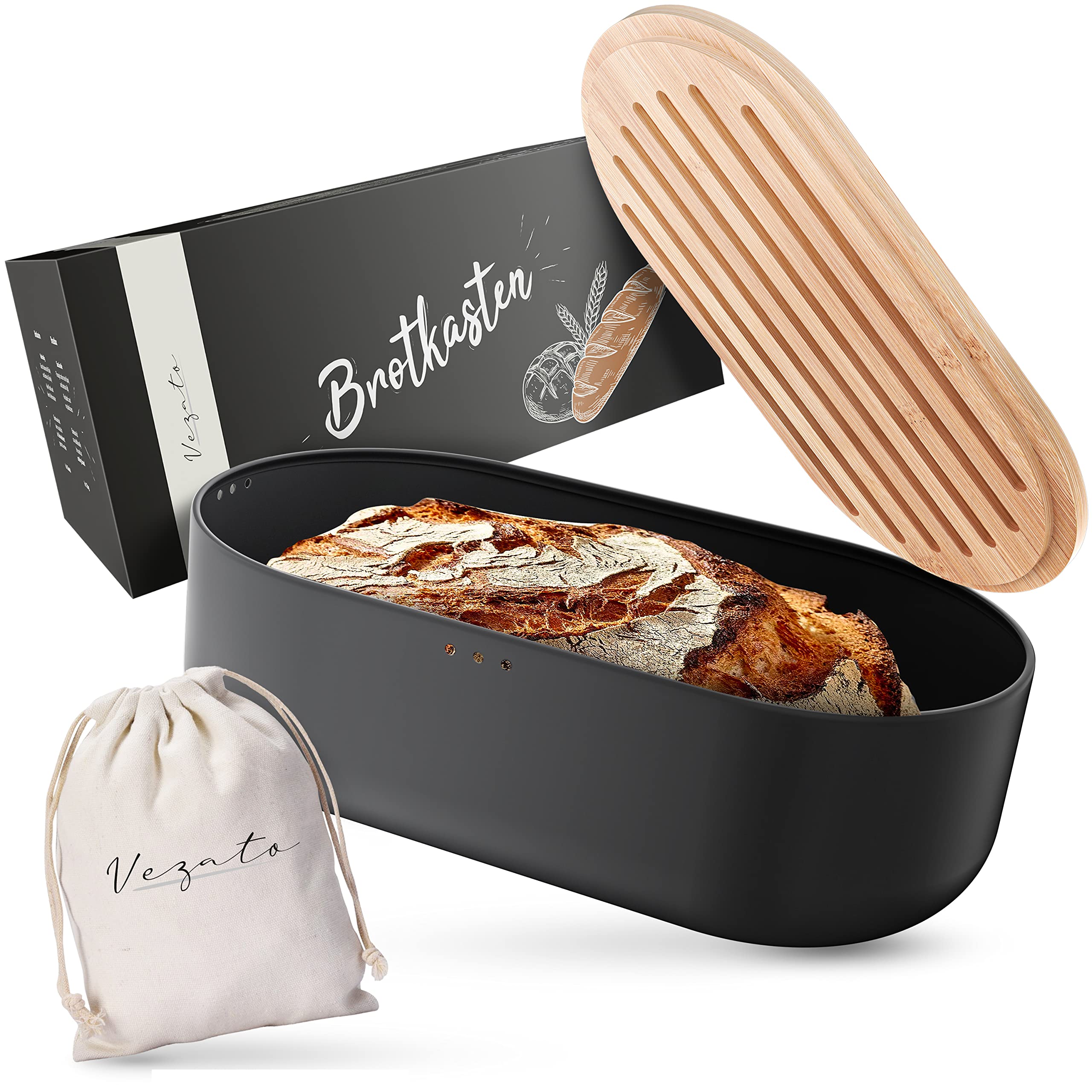 Brotbox Bambusholz Stahl Schwarz
