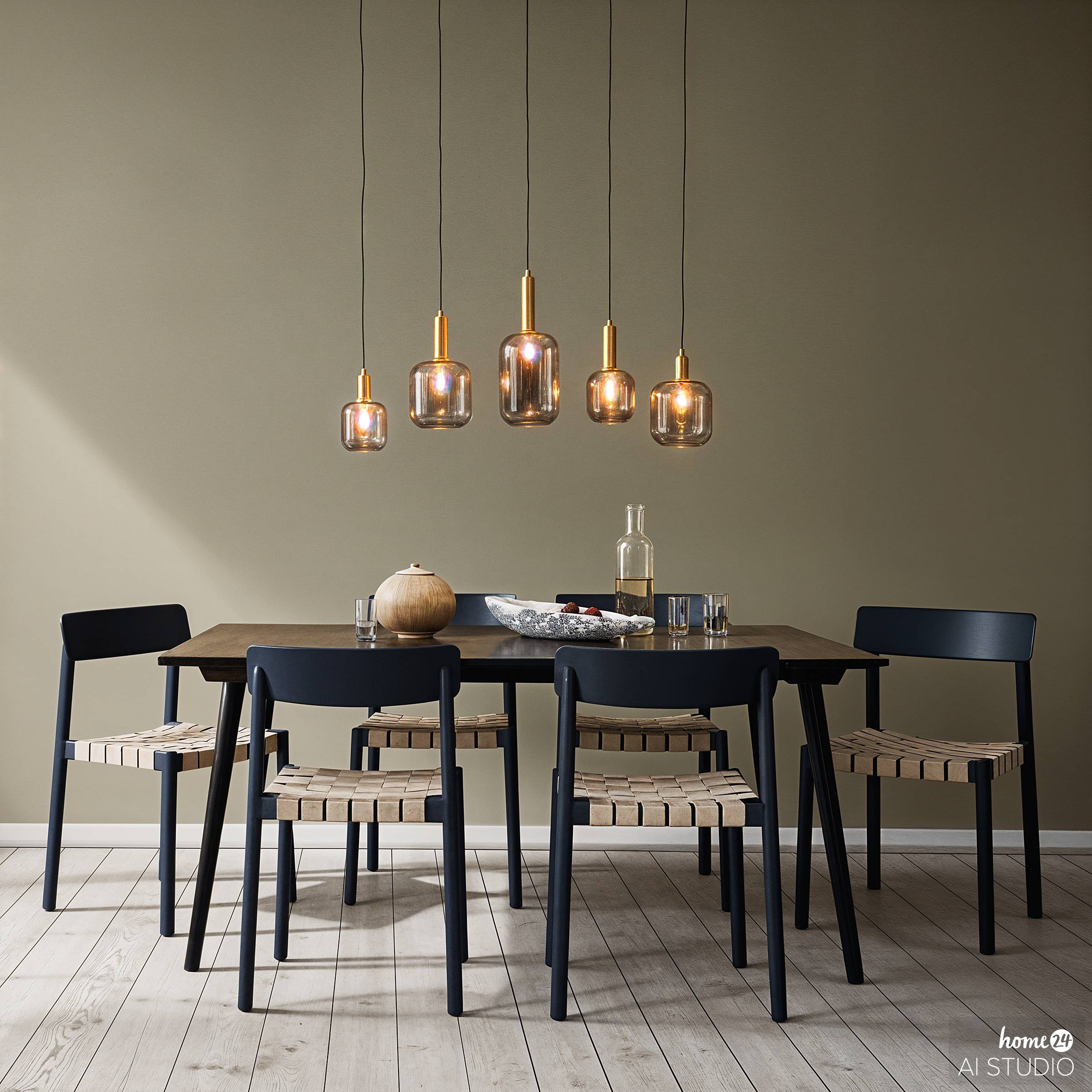 MOME Pendelleuchte 5-flammig Rauchglas Grau