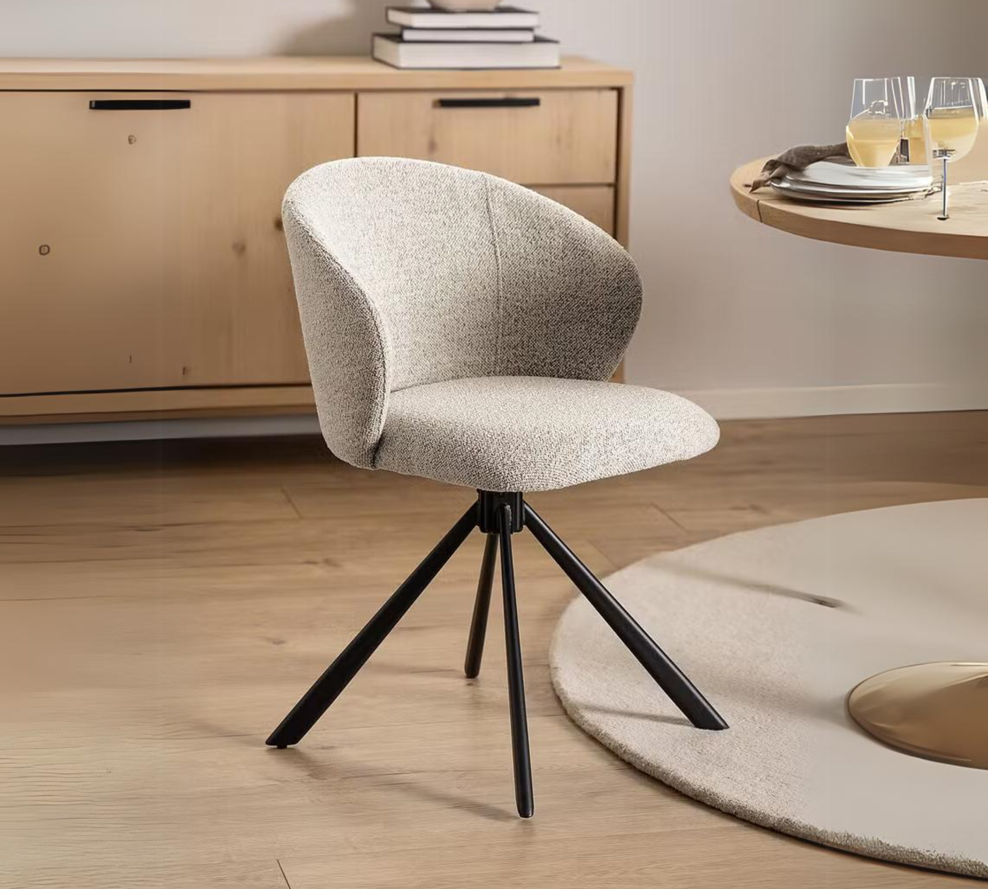 2x Kolmos Polsterstuhl Boucléstoff Beige