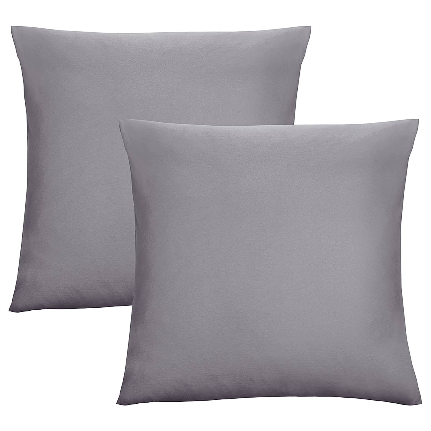2x Pillowcase Set Cotton Jersey Silver Grey
