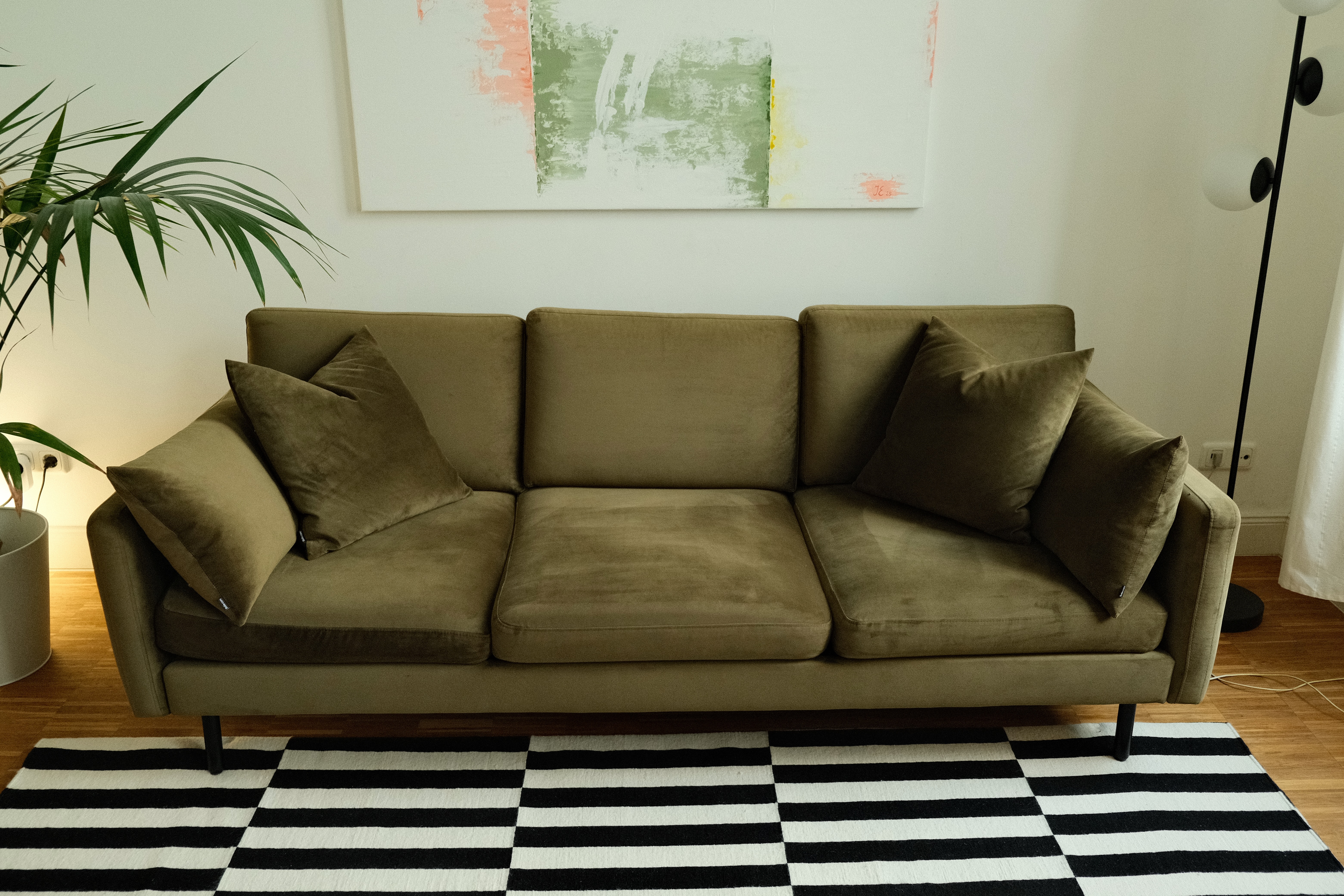 3-seater Scandinavia sofa and ottoman velvet dark green