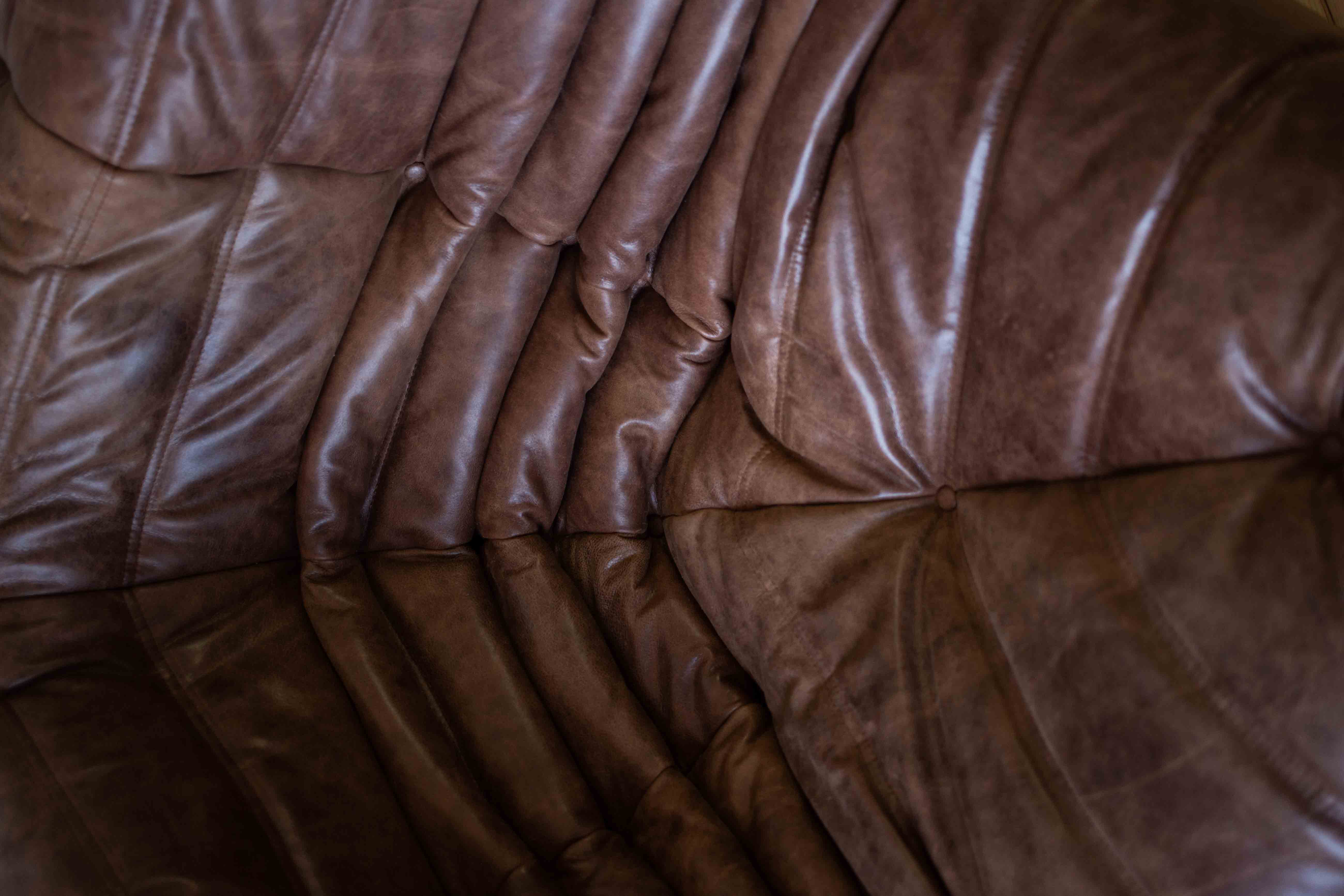 Togo Corner Sofa Pull-Up Leather Walnut Brown