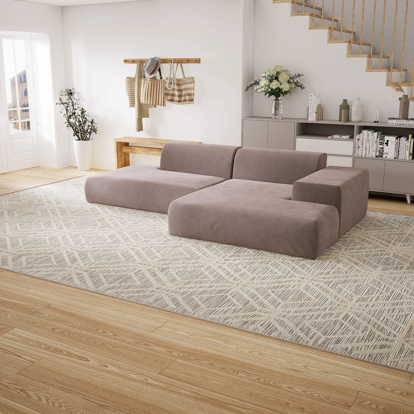 Pyllow Ecksofa Feiner Cord Trüffelbeige