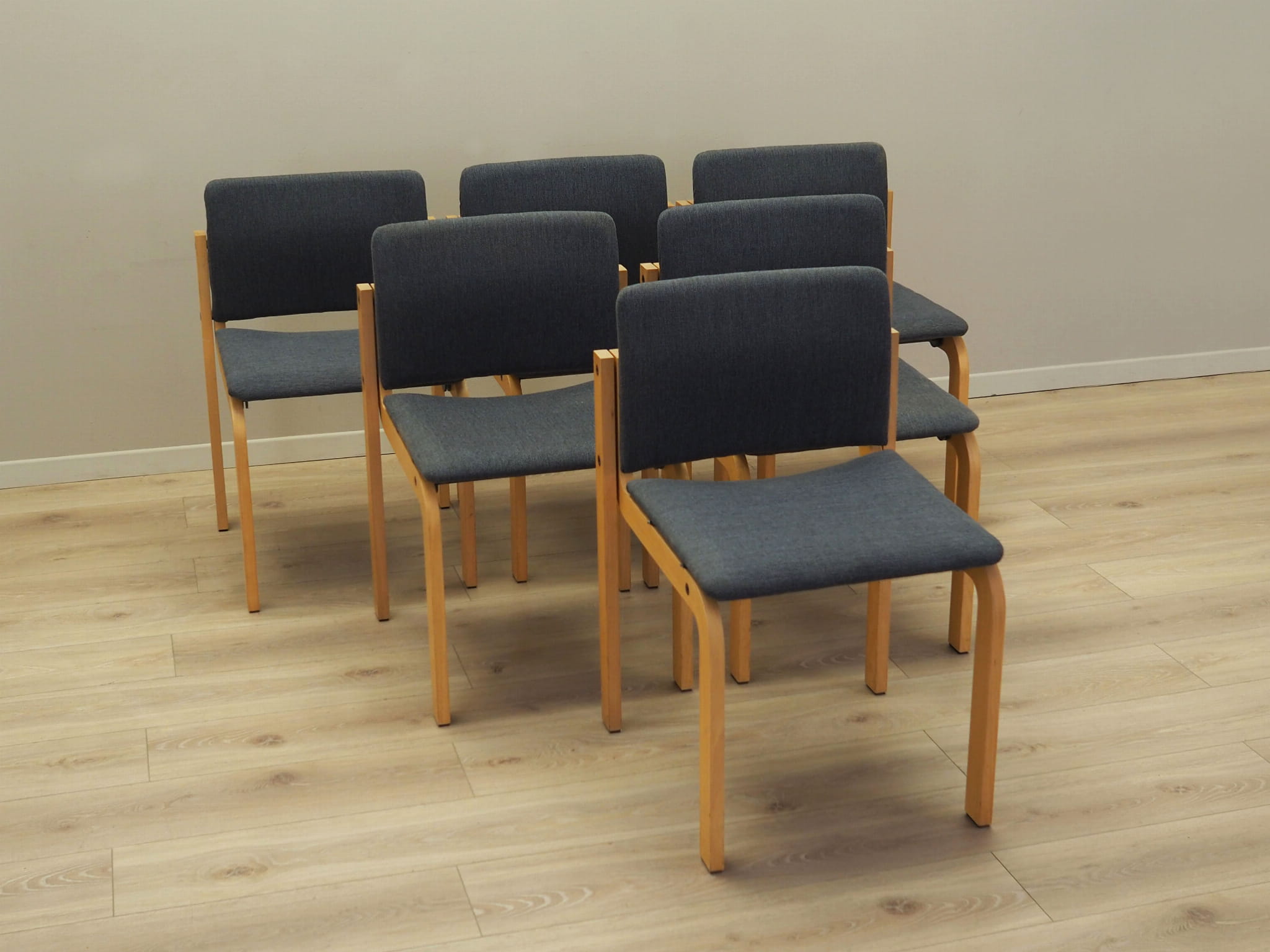 6x Vintage Chair Wood Textile Grey 1980s