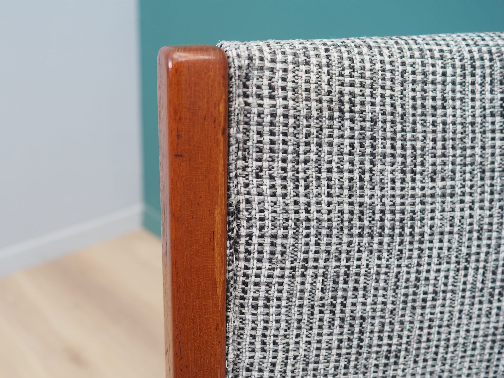 5x Vintage Chair Teak Wood Textile Grey 1970s
