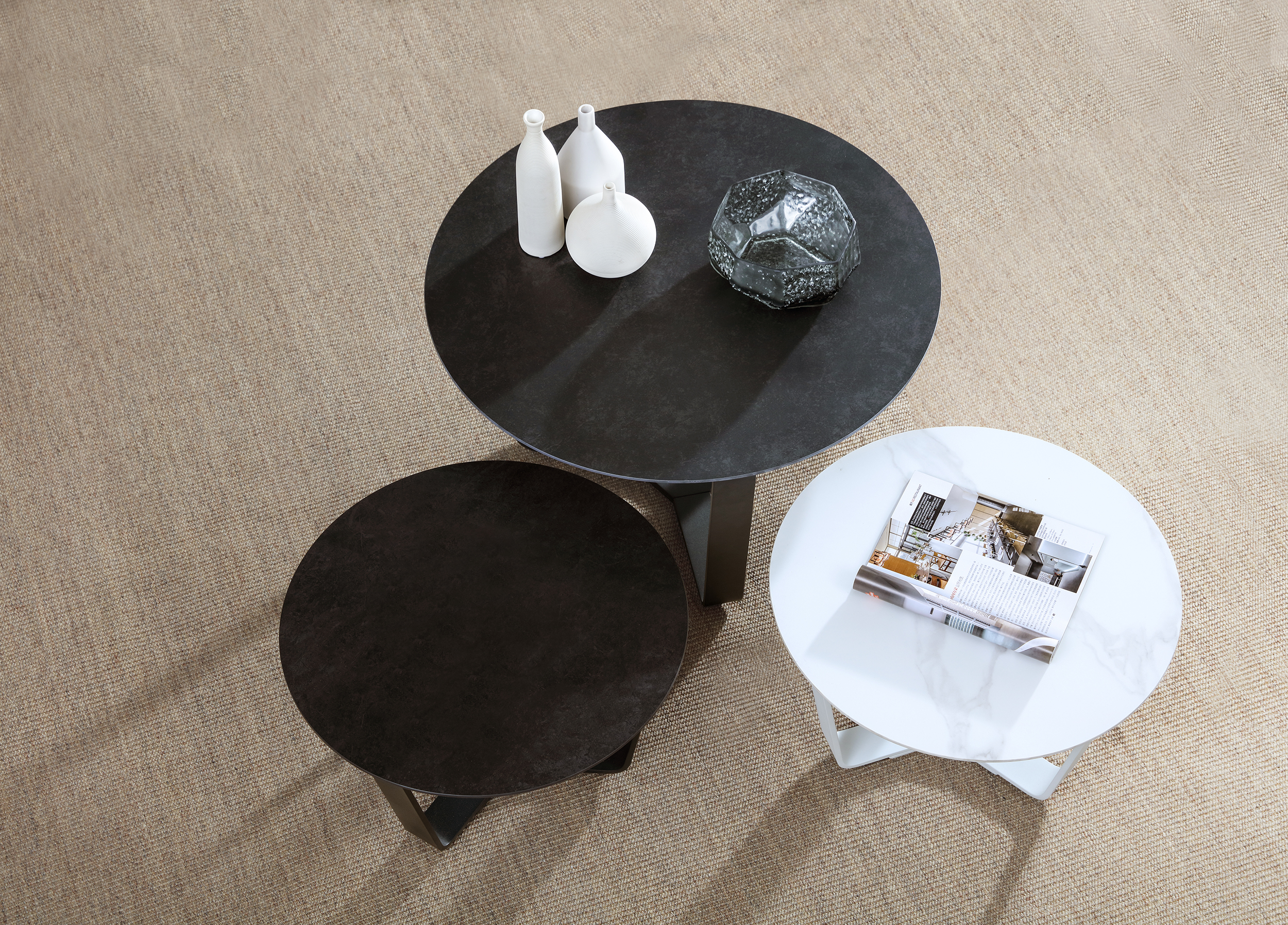 Moon Side Table Metal Stone White