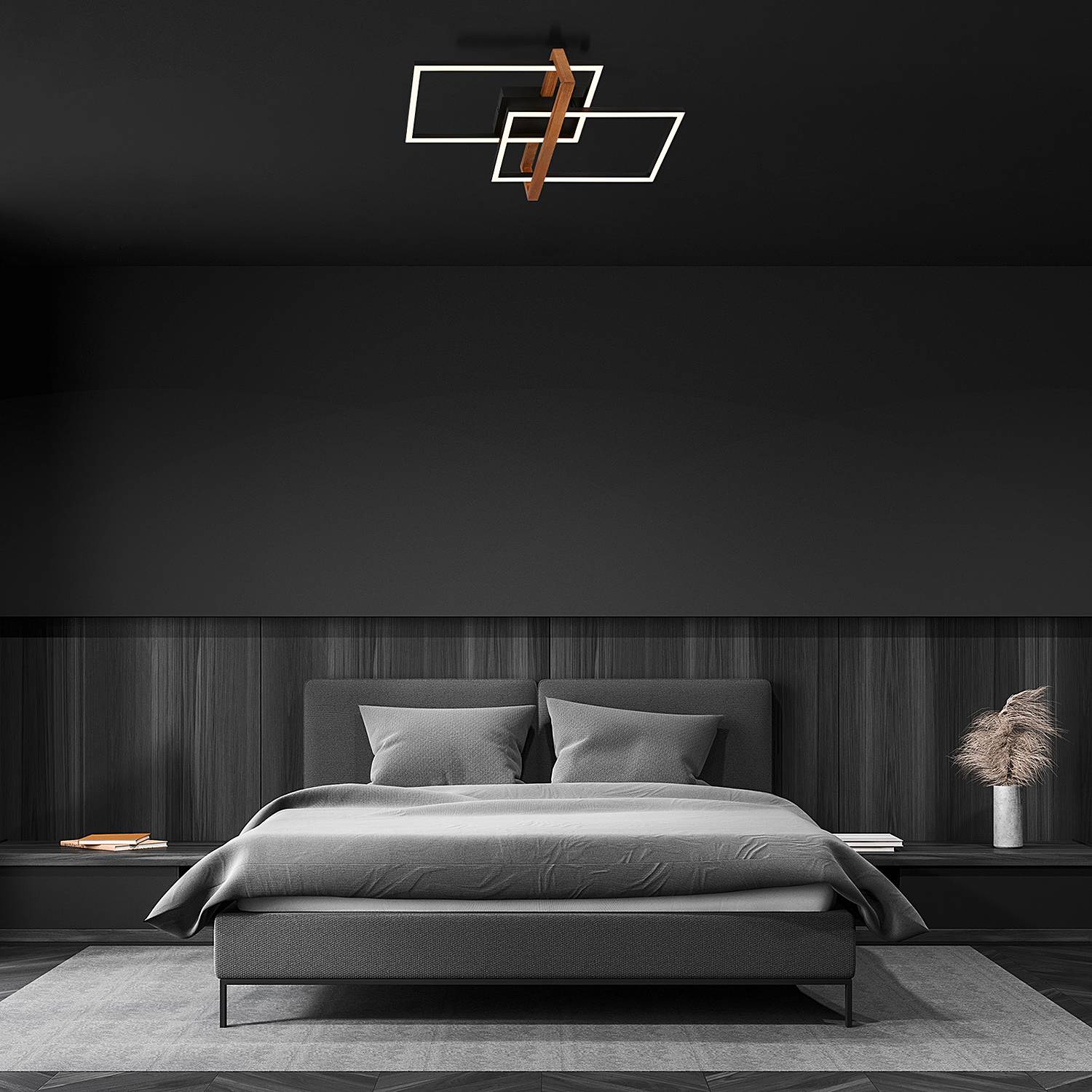 LED-Deckenleuchte Seramena Aluminium Eiche Massiv Schwarz