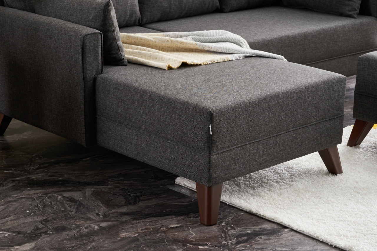 Bella Sofa Récamiere Links mit Hocker Anthrazit