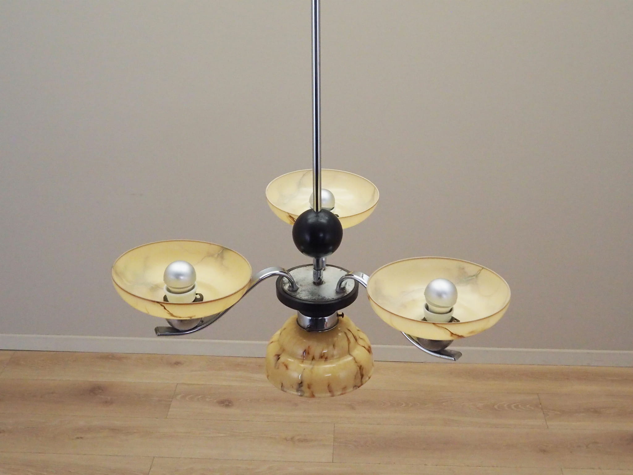 Vintage chandelier glass metal yellow 1970s