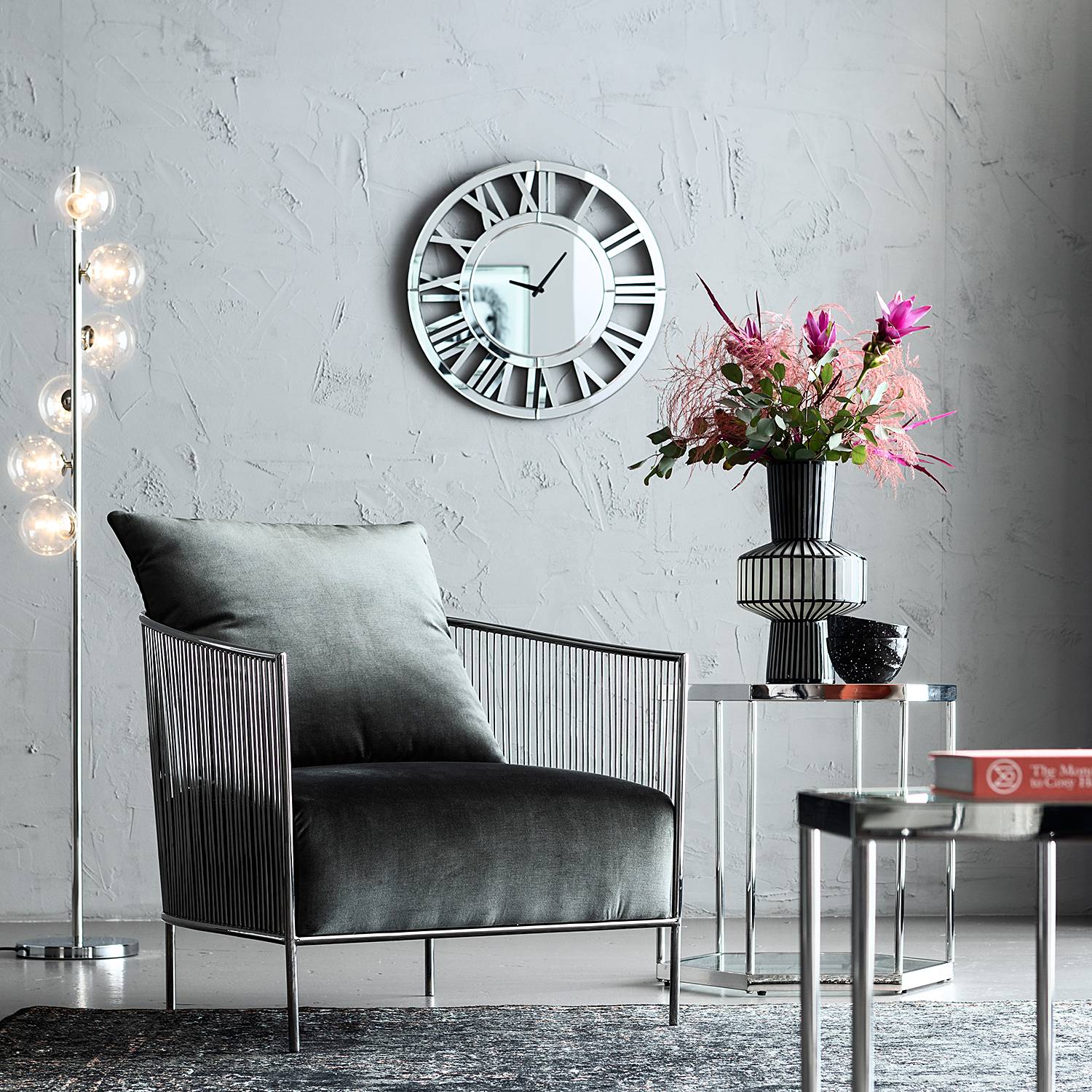 6-Flammig Stehleuchte Scala Balls Stahl Glas Silber