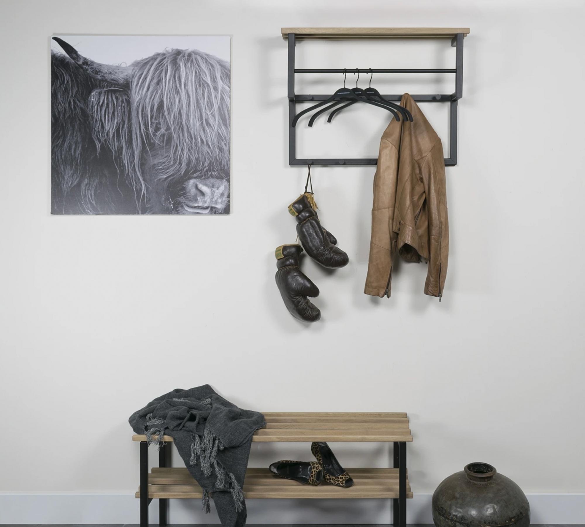 Wandgarderobe Eiche massiv und Metall