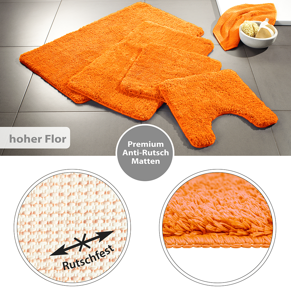 Flauschige Hochflor Badematte Orange Öko-Tex Standard 100