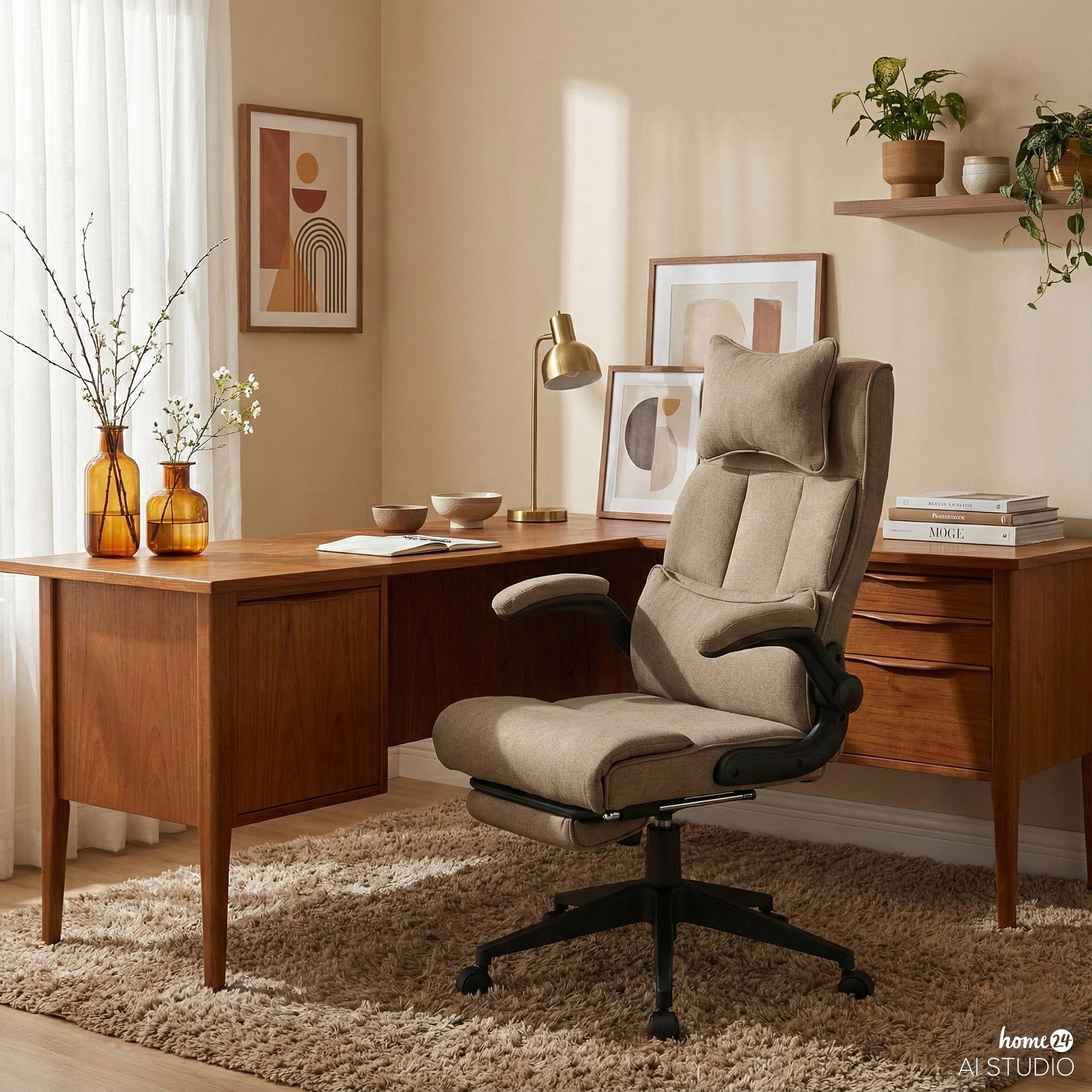 Lalova Bürostuhl Drehbar mit Fußablage Braun