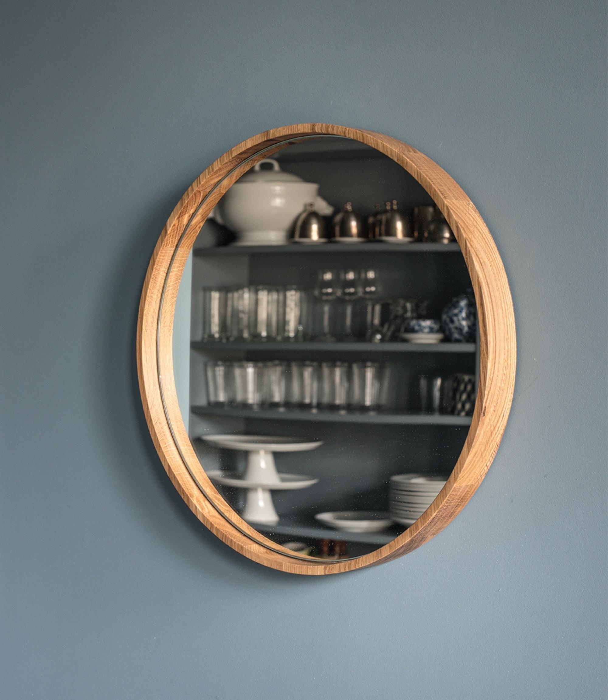 Round mirror handmade Dorian Oak