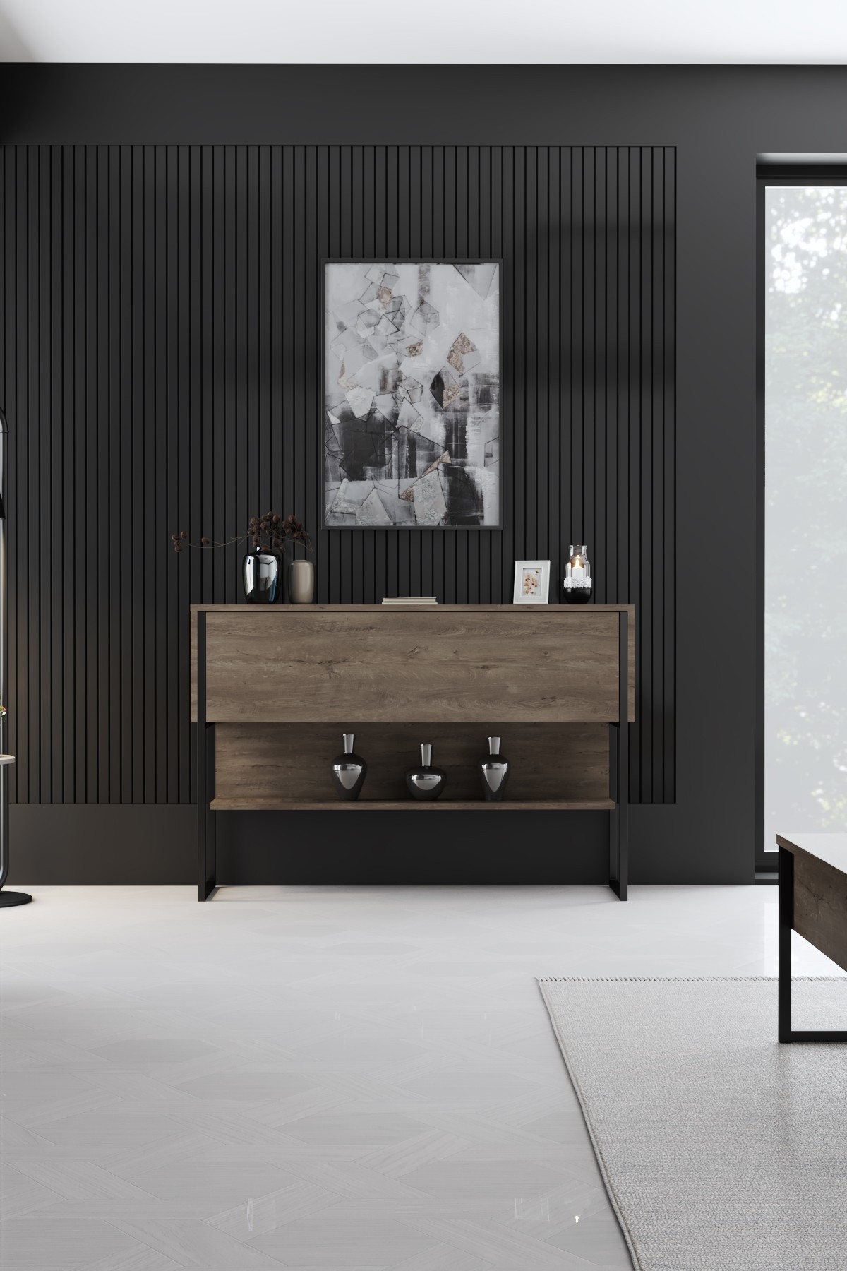 Luxe Sideboard Holz Schwarz Walnuss