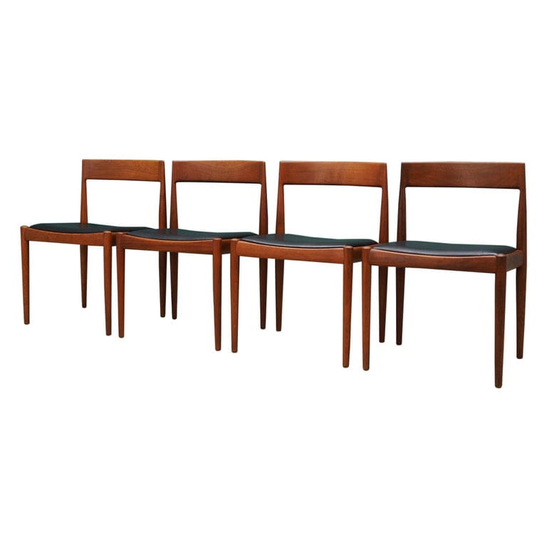 4x Vintage Chair Teak Wood Leather Brown 1970s