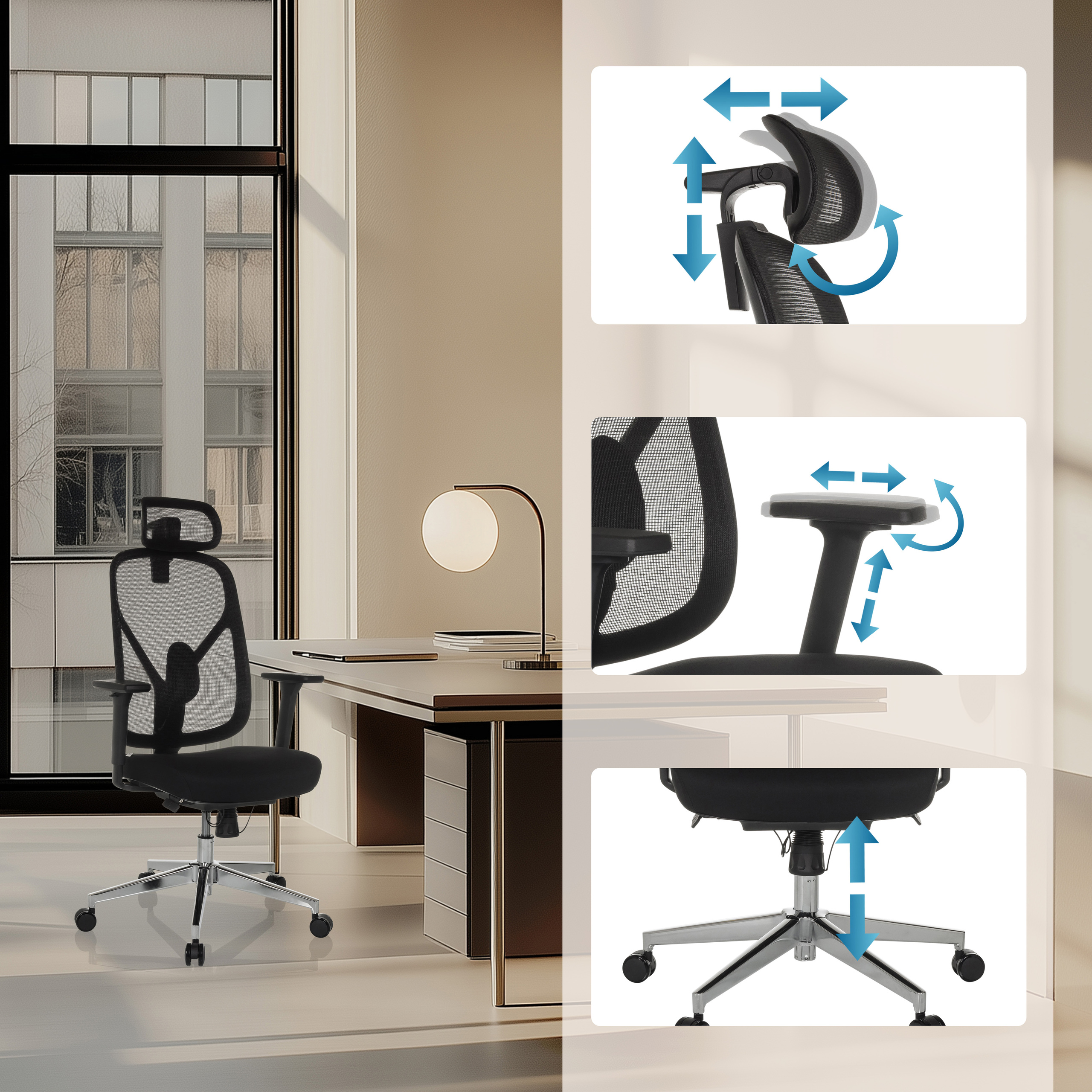 RALOO PRO Bürostuhl Netzstoff Schwarz