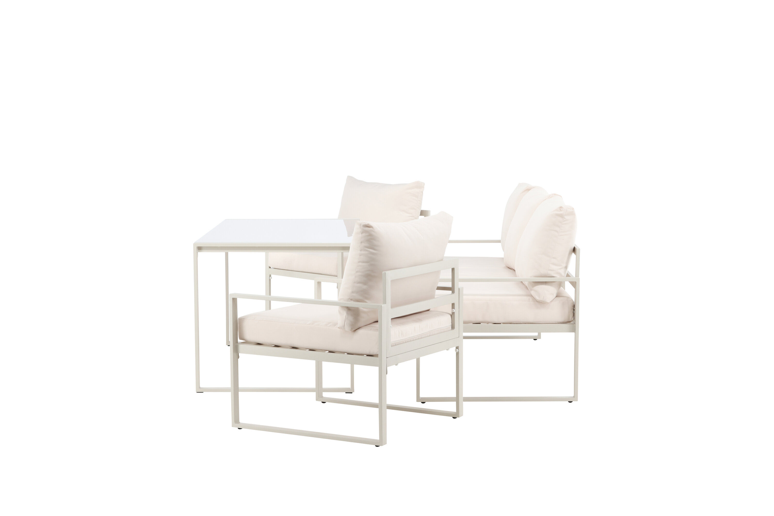 4x Catania Loungeset Stahl Glas Creme