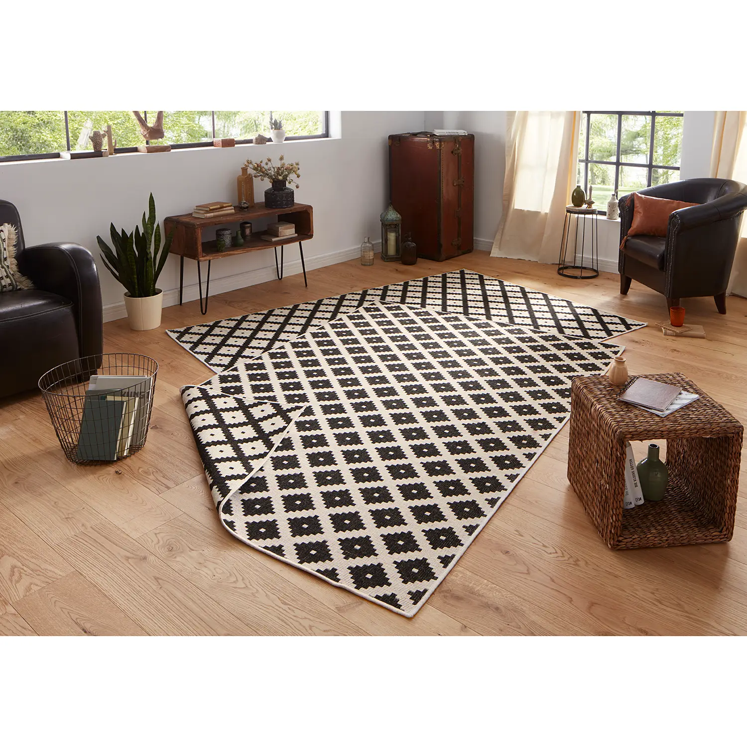 Indoor/outdoor rug Nizza Polypropylene Black 80 x 150 cm