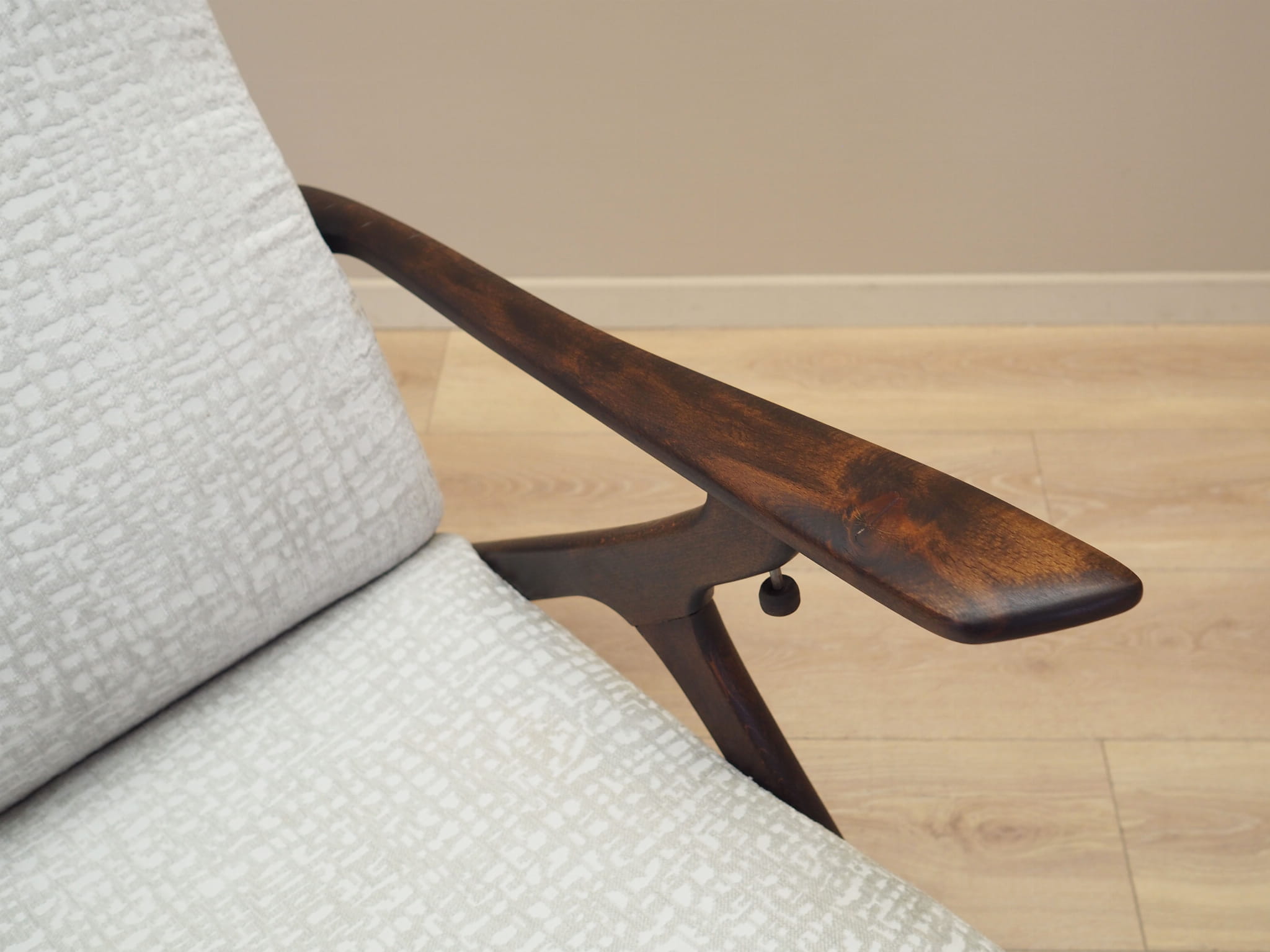 Vintage Sessel Buchenholz Textil Weiß 1970er Jahre