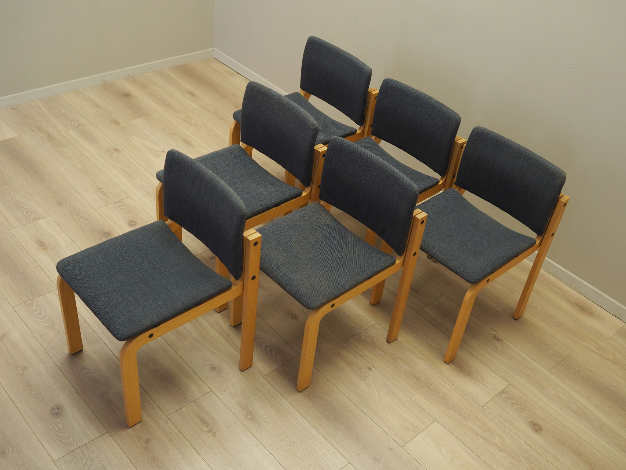 6x Vintage Chair Wood Textile Grey 1980s