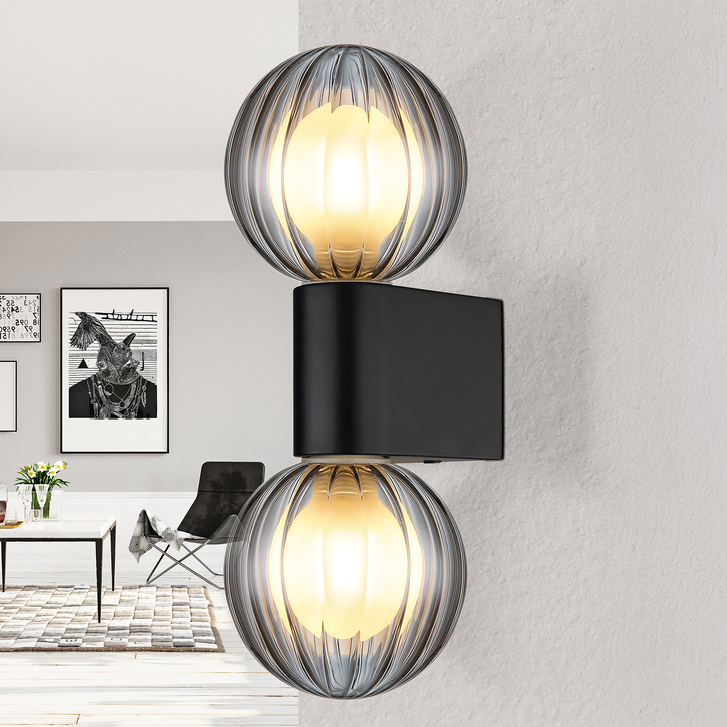 Wandleuchte Ander Typ A Rauchglas Aluminium Schwarz