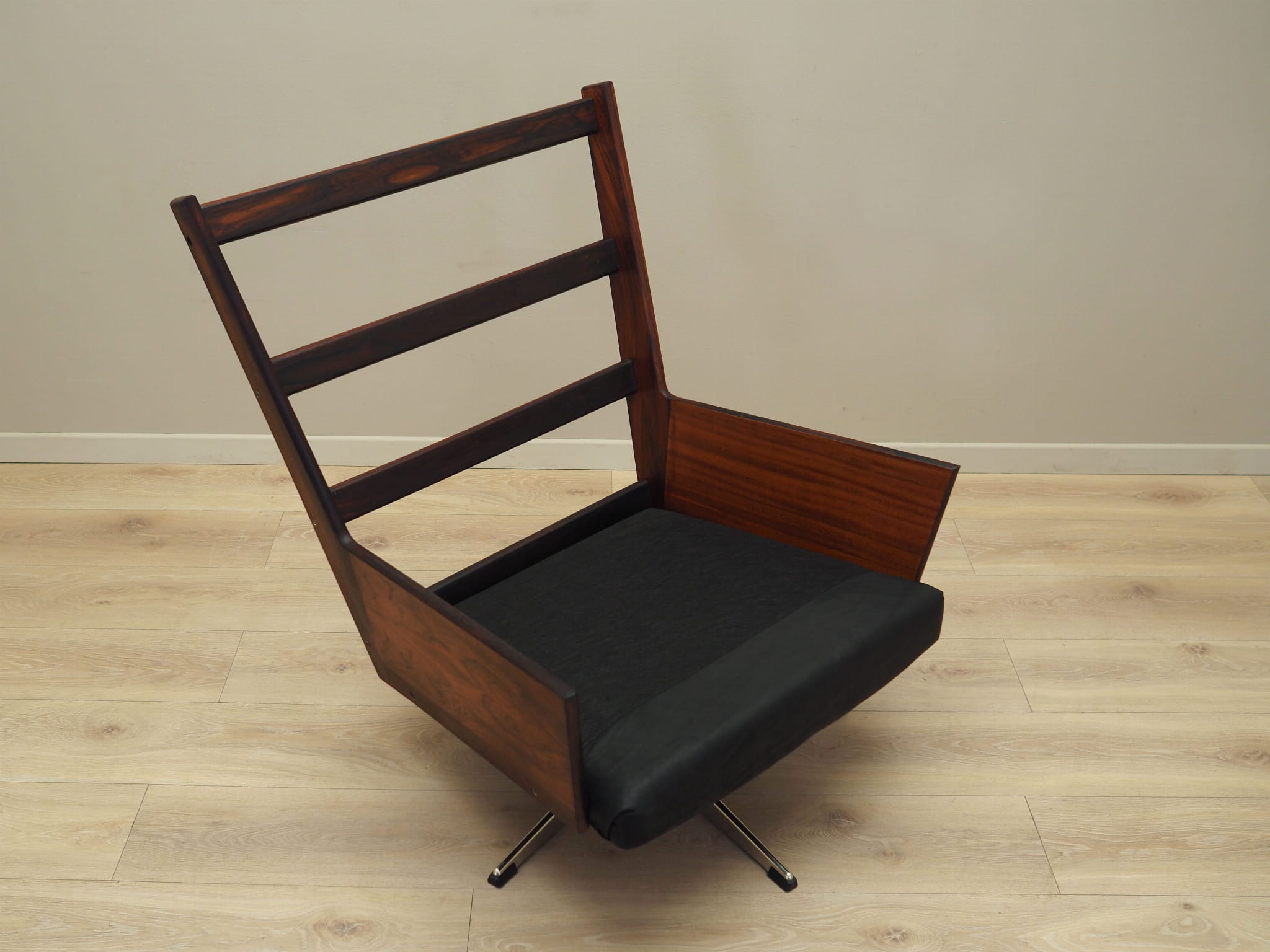 Vintage office chair leather wood black 1970s
