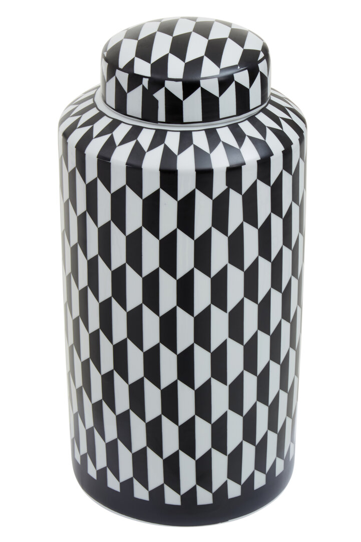 Marlo Large Geometric Patterned Ceramic Jar Black White