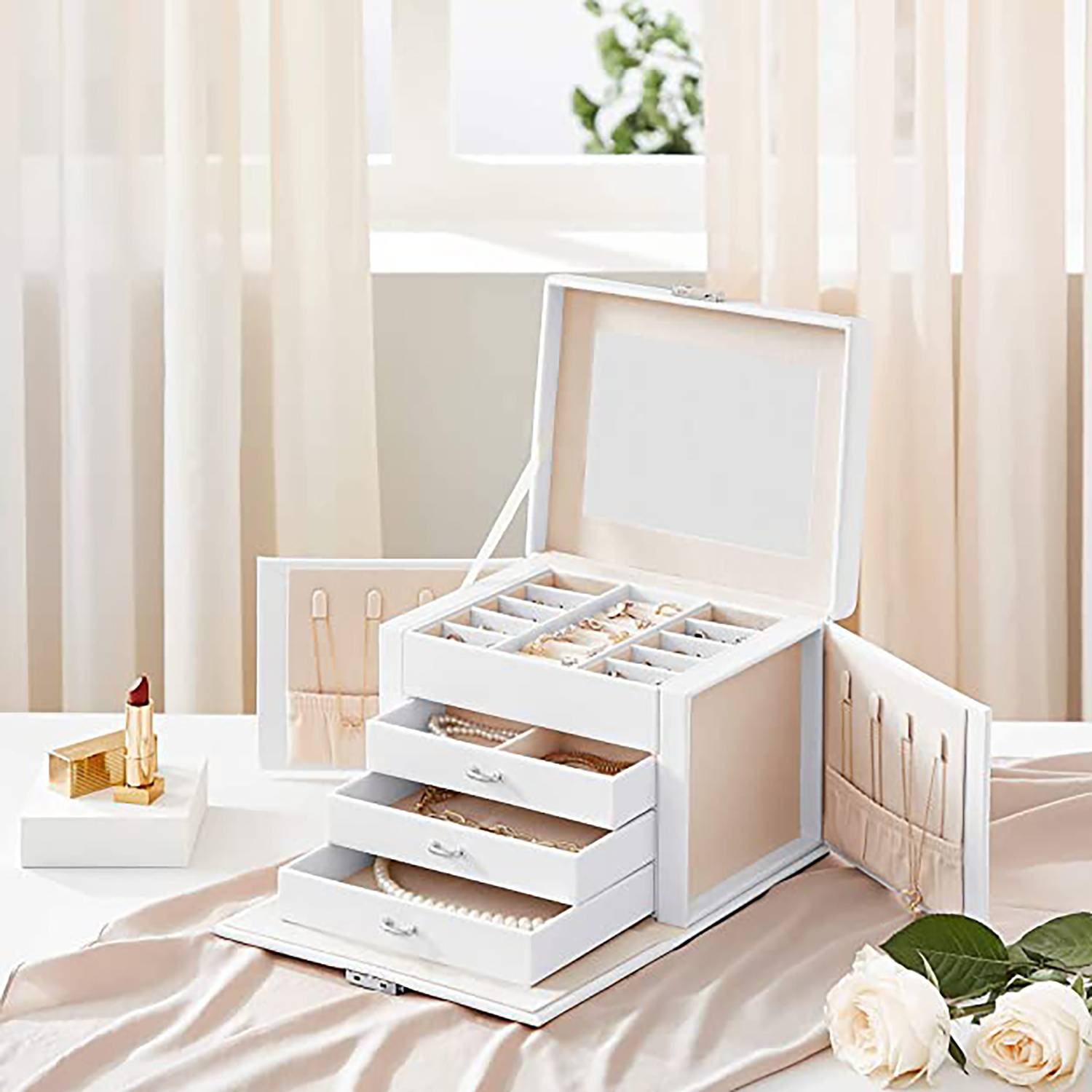 Schmuckbox La Chapelle IV Kunstleder / Samt Weiß / Beige