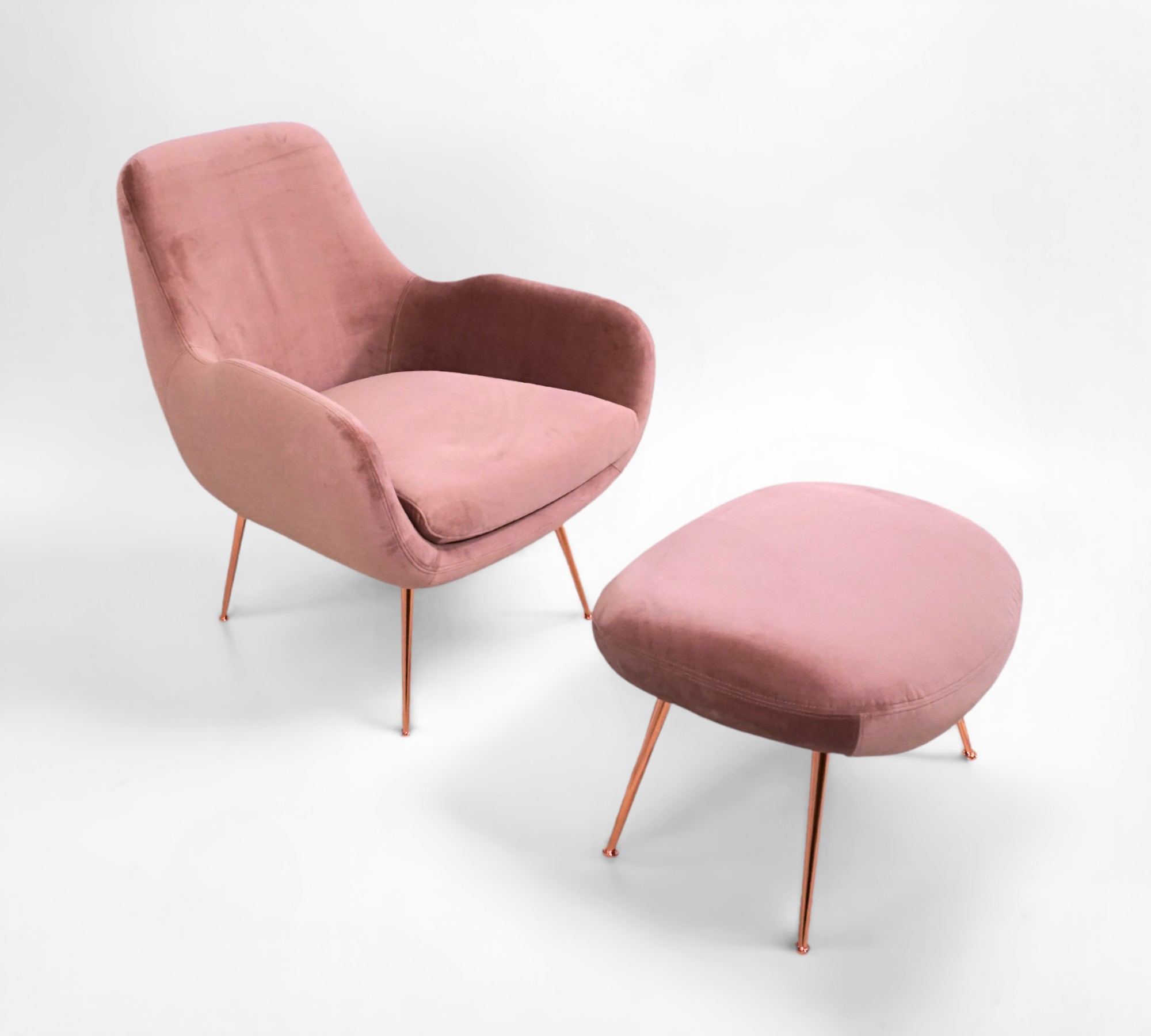 Moby Sessel und Hocker Chrom Samt Rosa