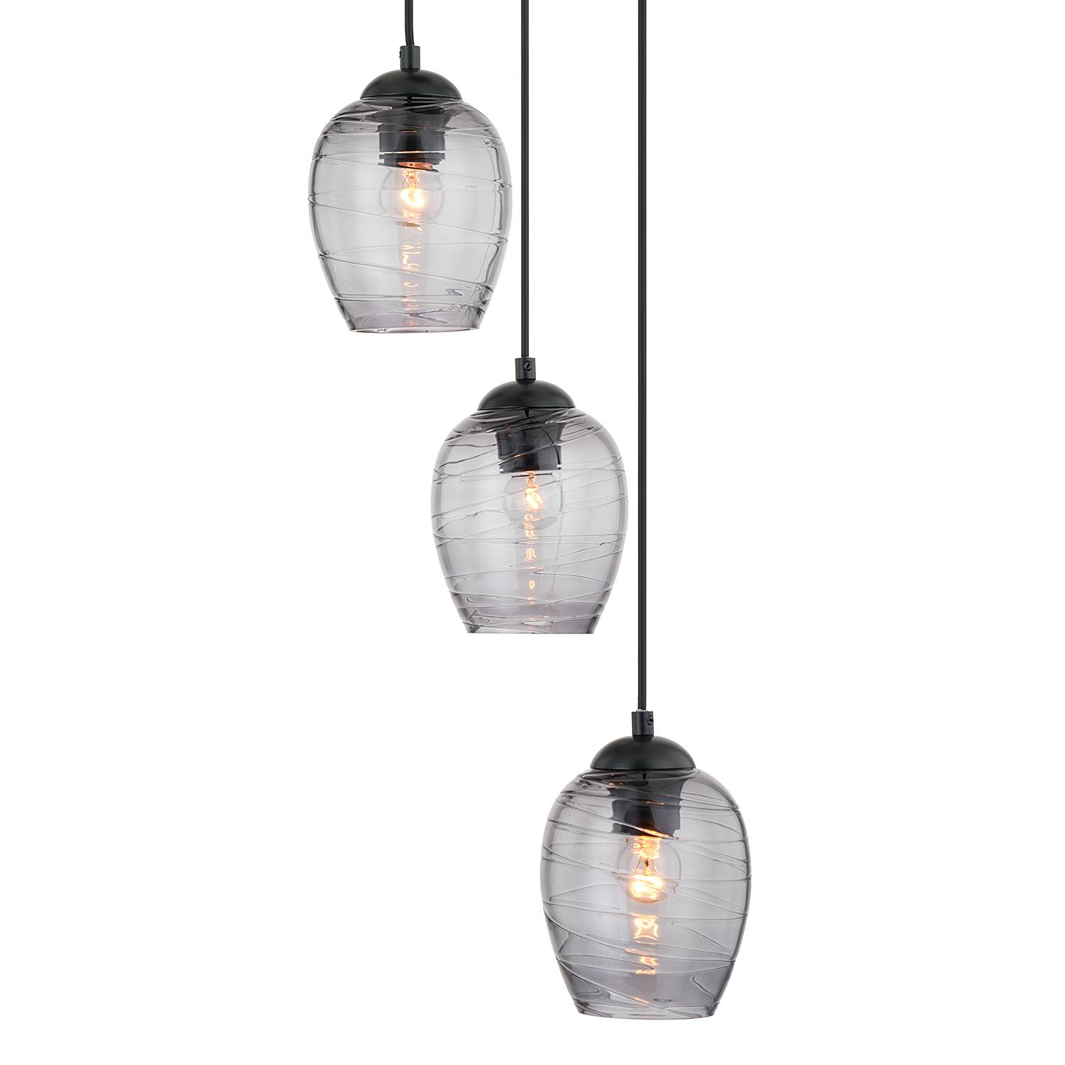 Cutler Pendelleuchte Eisen Rauchglas 3-flammig
