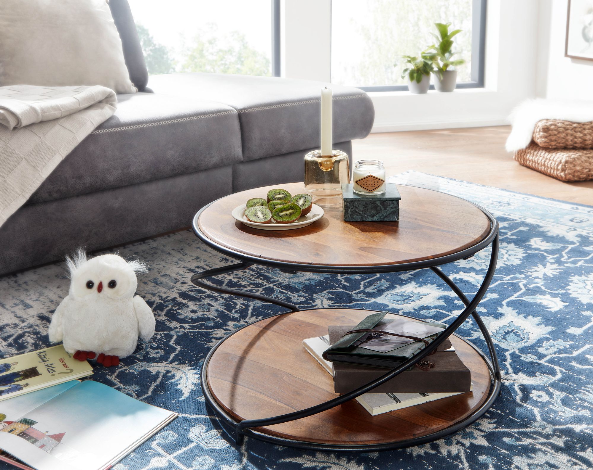 Couchtisch Wendorf Sheesham Massiv Edelstahl Dunkelbraun